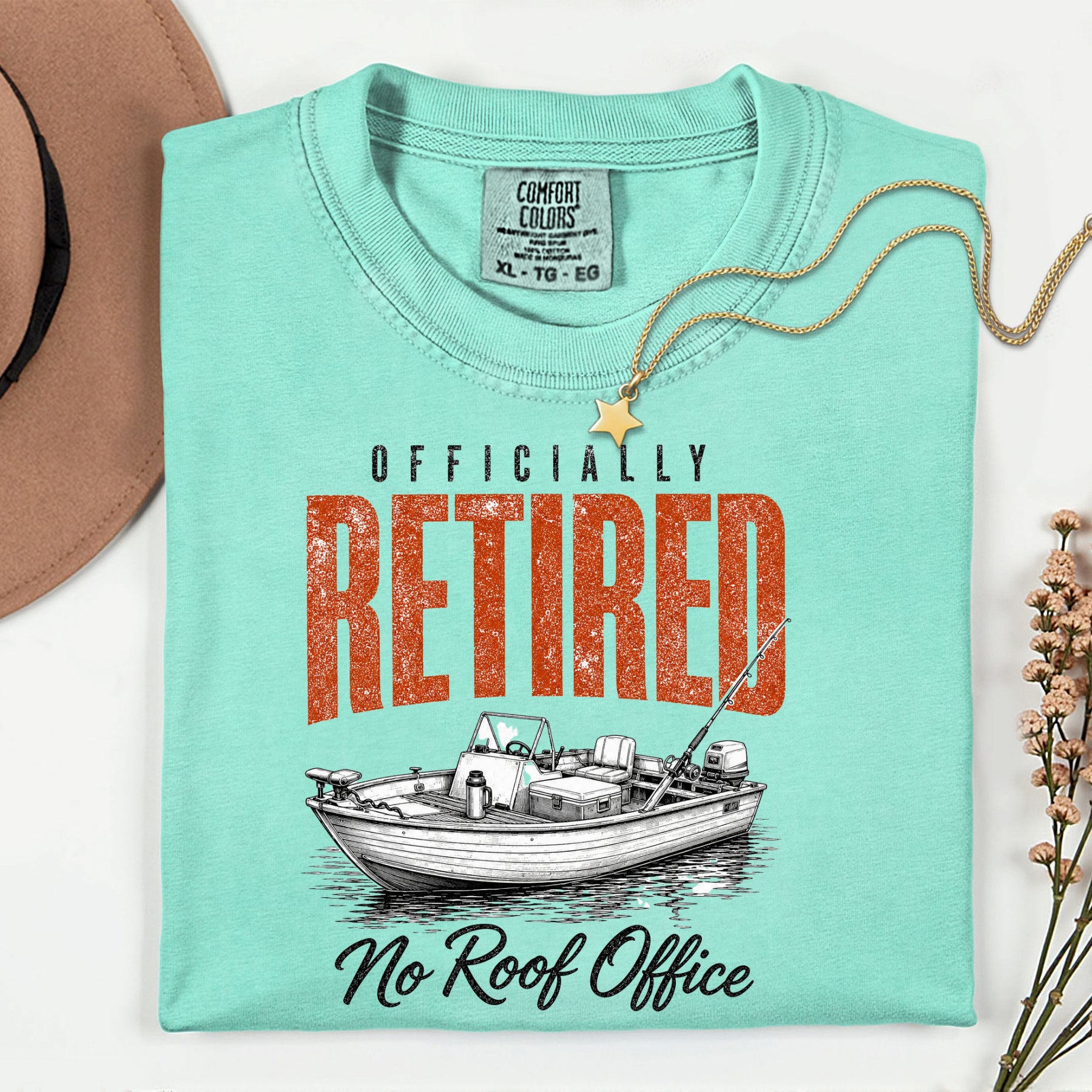 Officially Retired No Roof Office Fishing Shirt | Funny Retirement Fishing Boat T-Shirt