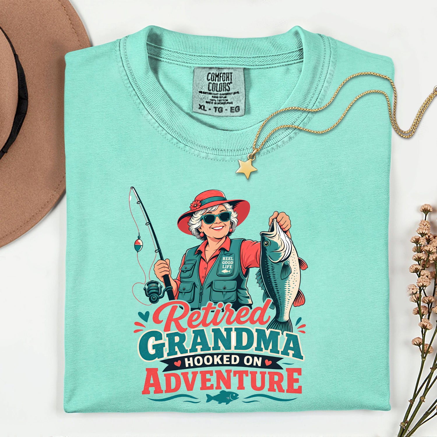 Retired Grandma Hooked on Adventure Fishing Shirt | Funny Fishing Grandma T-Shirt | Retirement Gift for Grandma