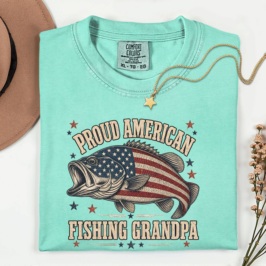 Proud American Fishing Grandpa Shirt | Patriotic Bass Fishing T-Shirt for Grandpa