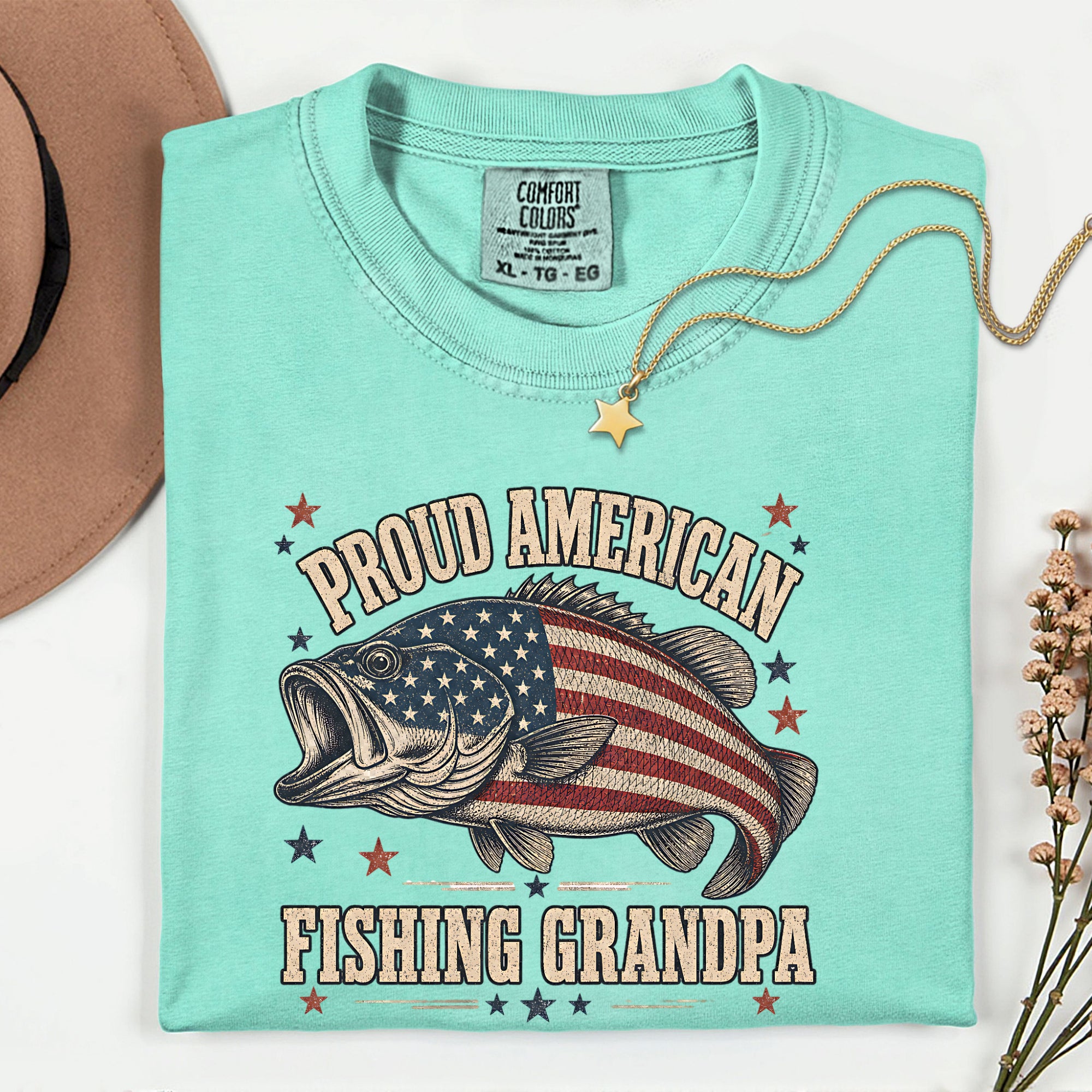 Proud American Fishing Grandpa Shirt | Patriotic Bass Fishing T-Shirt for Grandpa