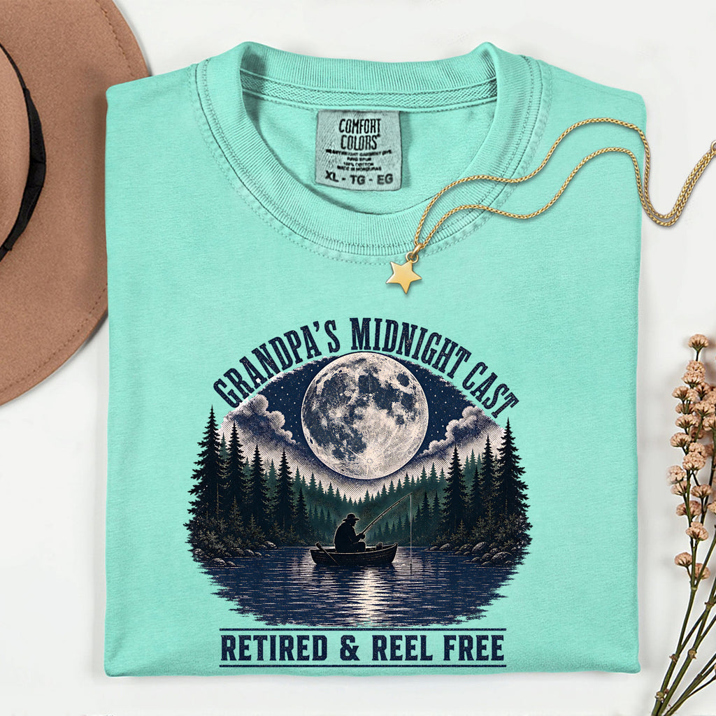 Grandpa's Midnight Cast Fishing Shirt | Retired & Reel Free Fisherman T-Shirt | Grandpa Fishing Gift