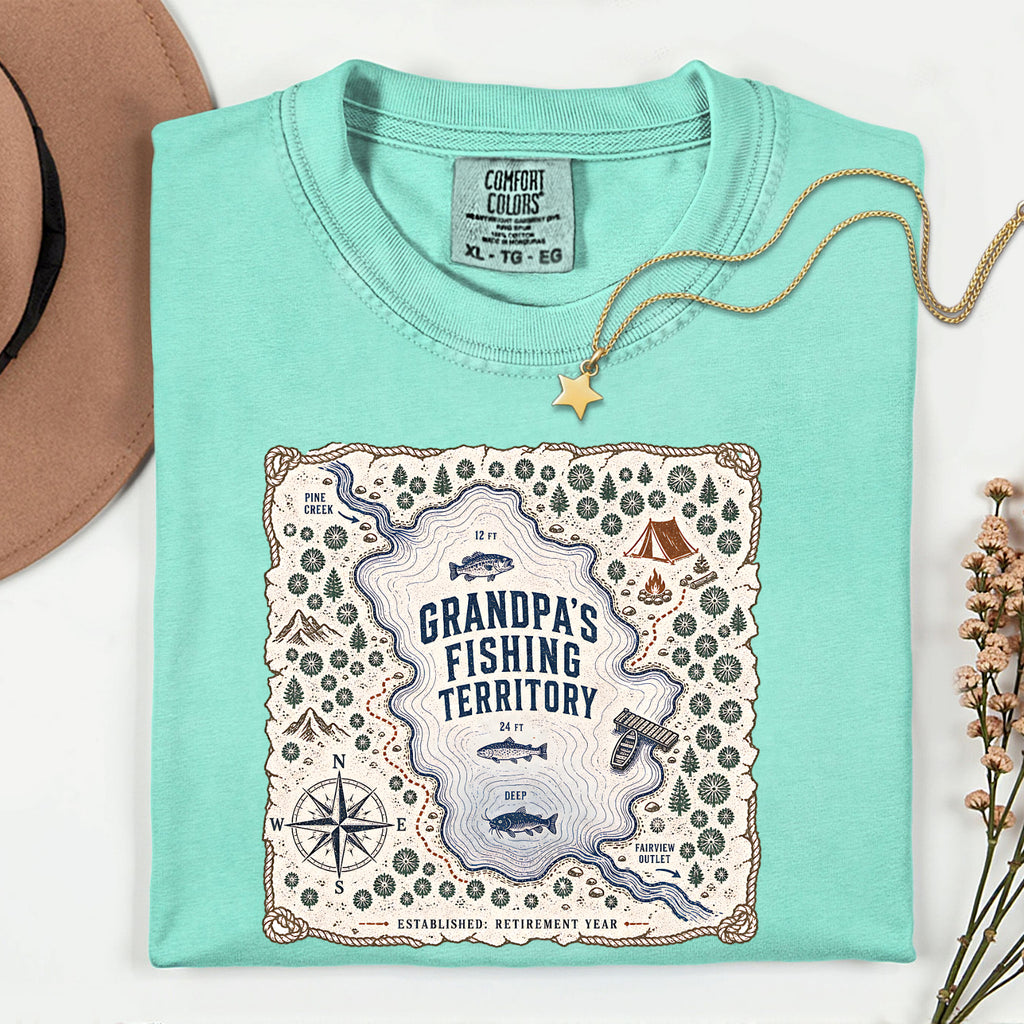 Grandpa's Fishing Territory Shirt | Retirement Fishing Map T-Shirt | Funny Grandpa Fishing Gift