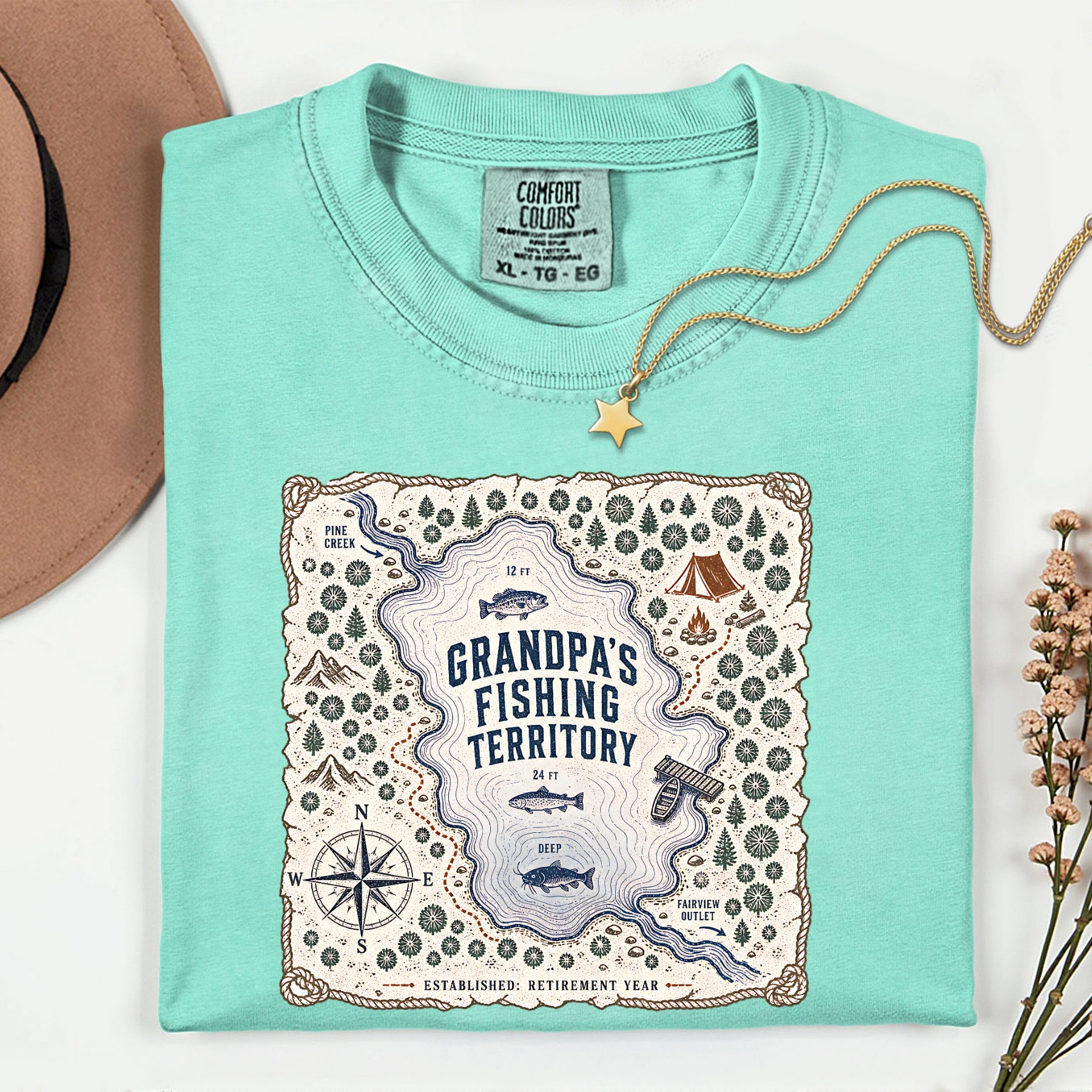 Grandpa's Fishing Territory Shirt | Retirement Fishing Map T-Shirt | Funny Grandpa Fishing Gift