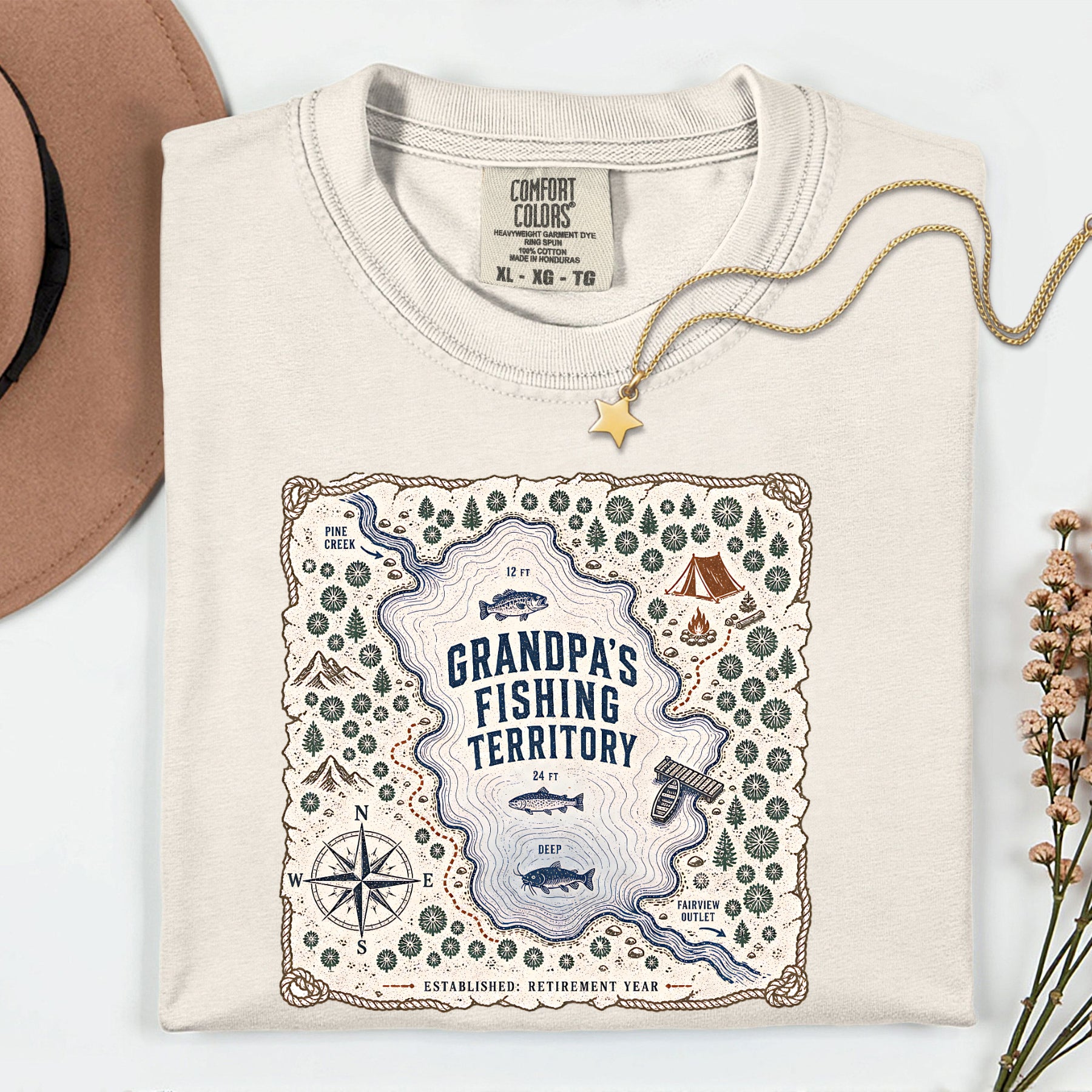 Grandpa's Fishing Territory Shirt | Retirement Fishing Map T-Shirt | Funny Grandpa Fishing Gift