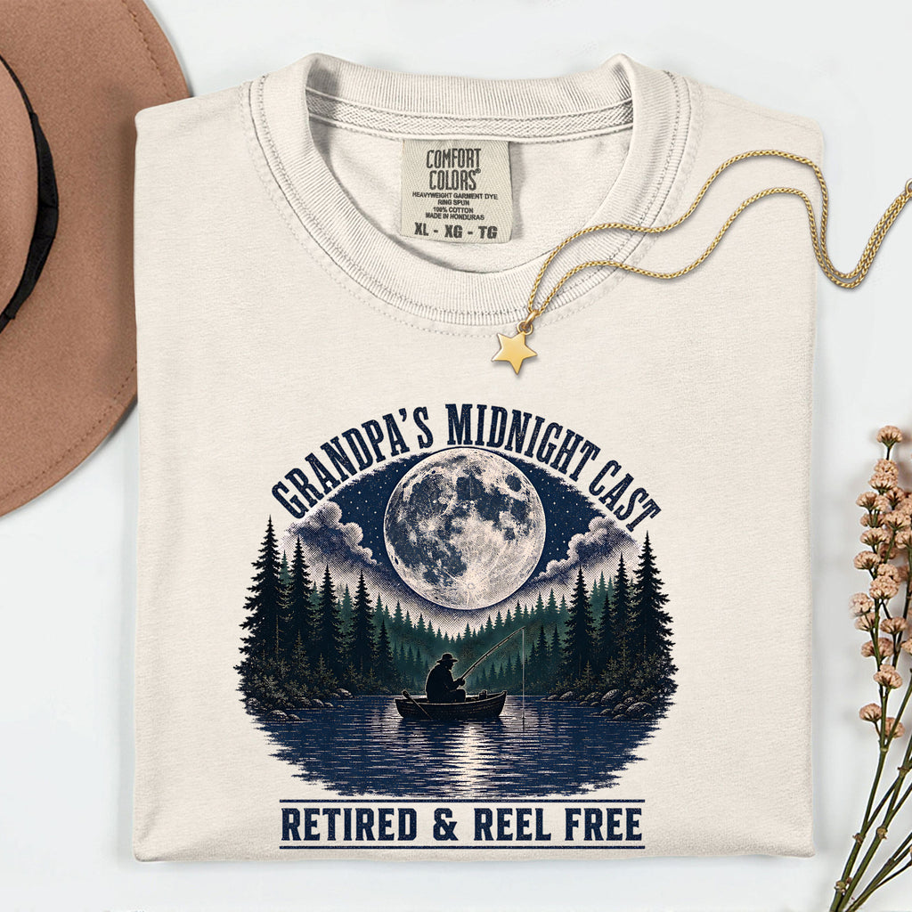Grandpa's Midnight Cast Fishing Shirt | Retired & Reel Free Fisherman T-Shirt | Grandpa Fishing Gift