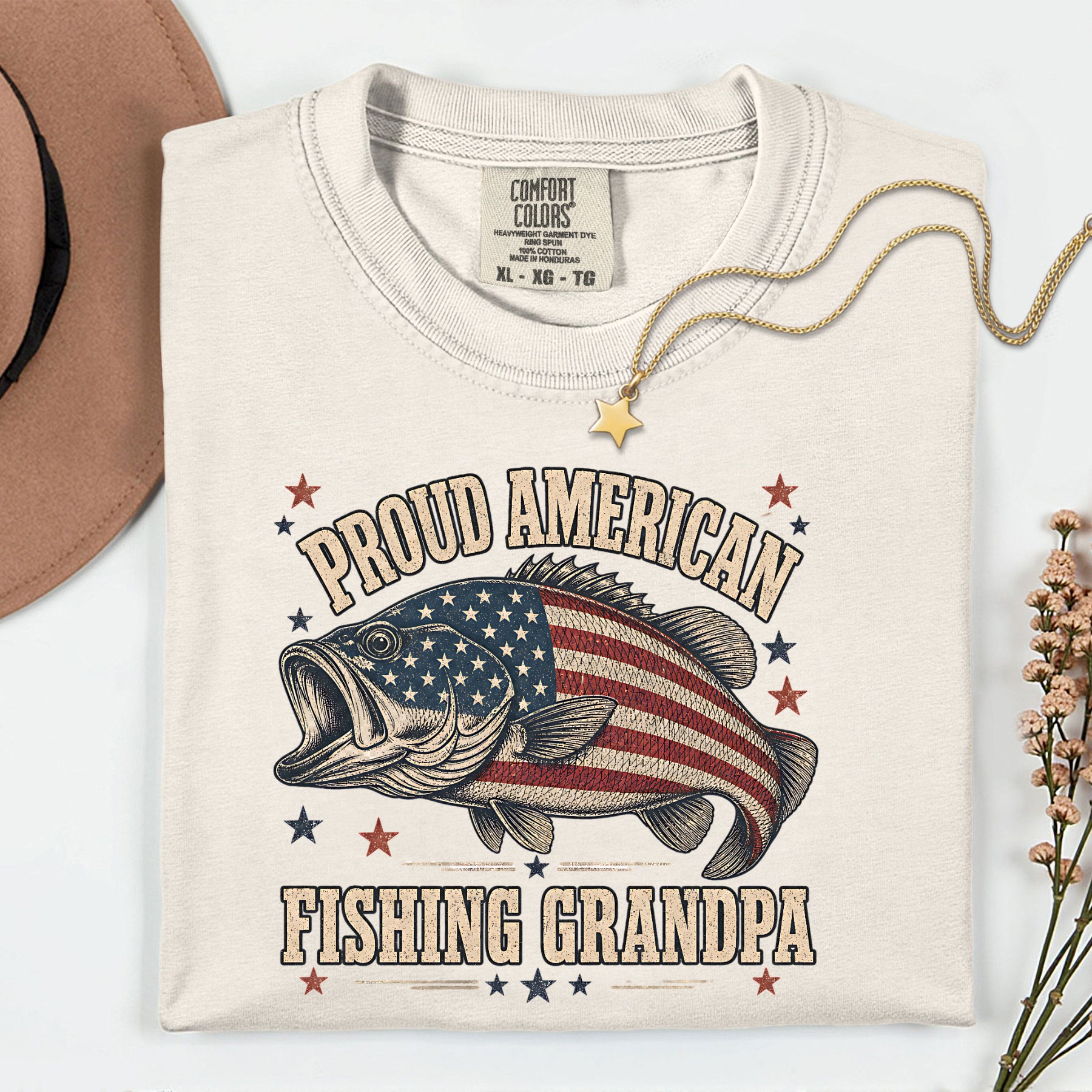 Proud American Fishing Grandpa Shirt | Patriotic Bass Fishing T-Shirt for Grandpa
