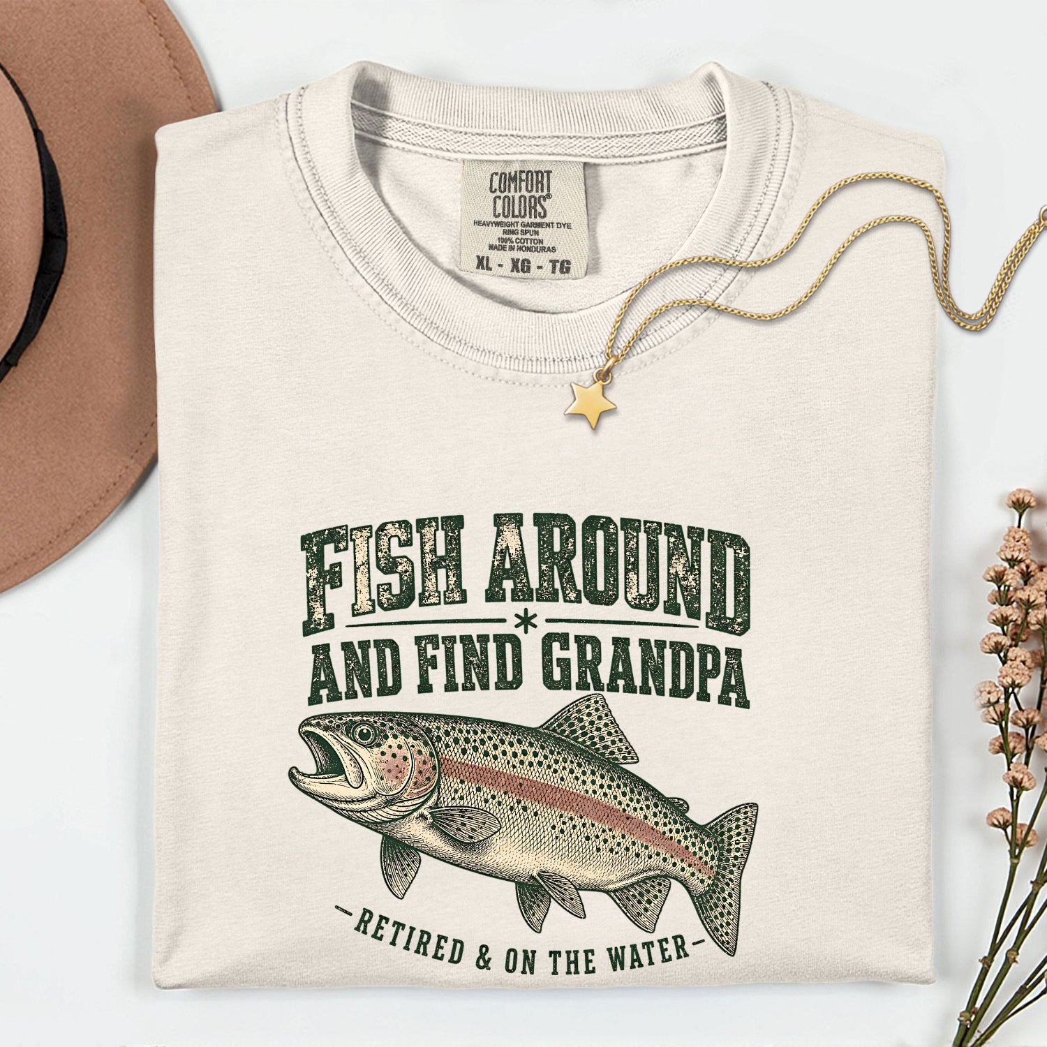 Fish Around and Find Grandpa Shirt | Funny Retired Fisherman Trout Fishing T-Shirt | Grandpa Retirement Gift