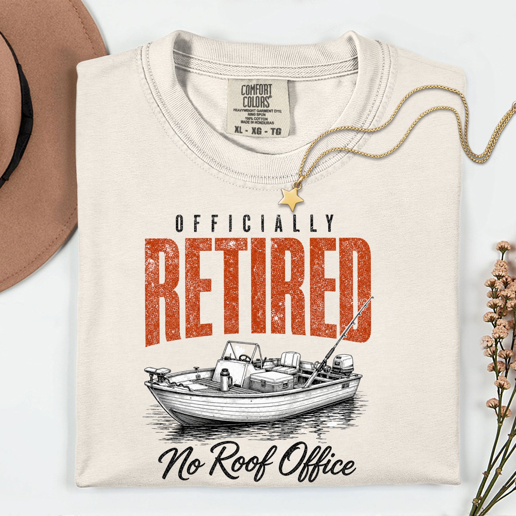 Officially Retired No Roof Office Fishing Shirt | Funny Retirement Fishing Boat T-Shirt