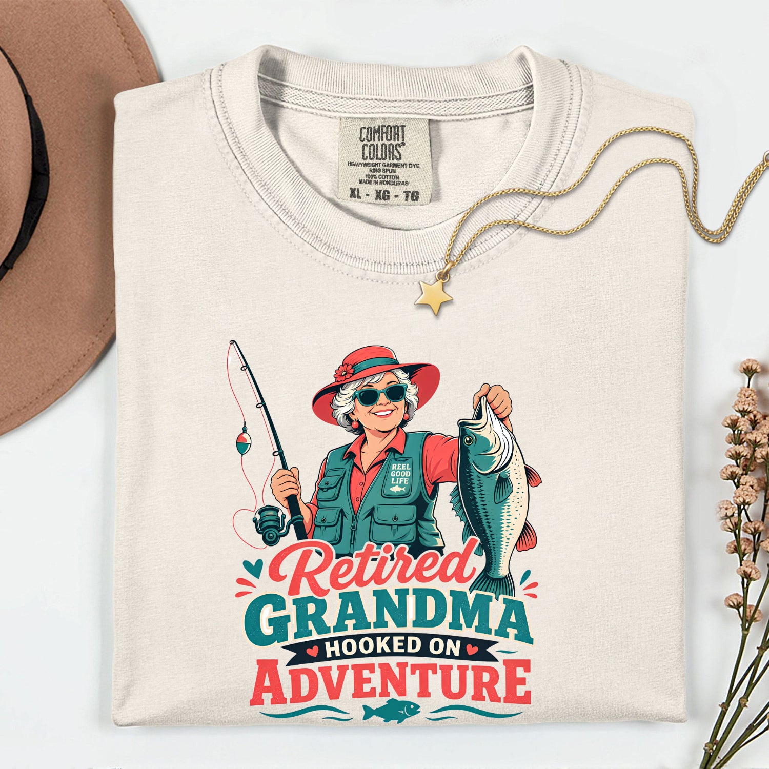 Retired Grandma Hooked on Adventure Fishing Shirt | Funny Fishing Grandma T-Shirt | Retirement Gift for Grandma