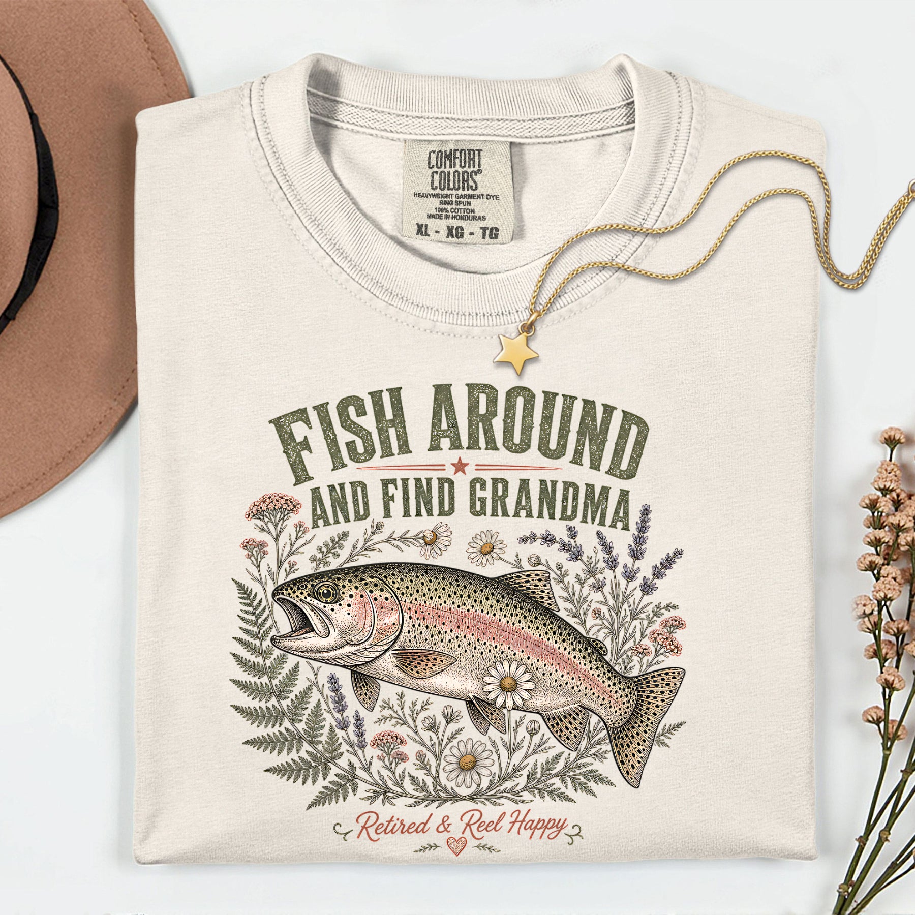 Fish Around and Find Grandma Shirt | Retired & Reel Happy Fishing Grandma T-Shirt