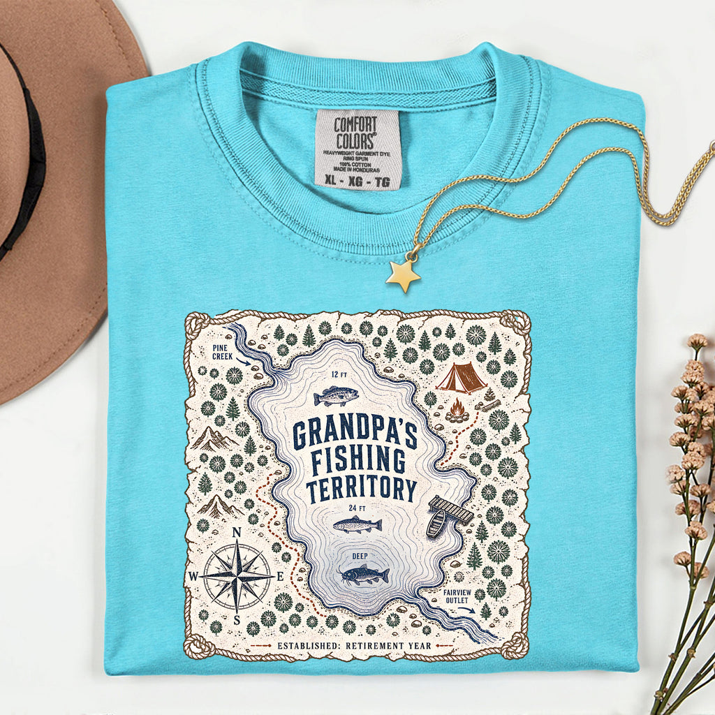 Grandpa's Fishing Territory Shirt | Retirement Fishing Map T-Shirt | Funny Grandpa Fishing Gift
