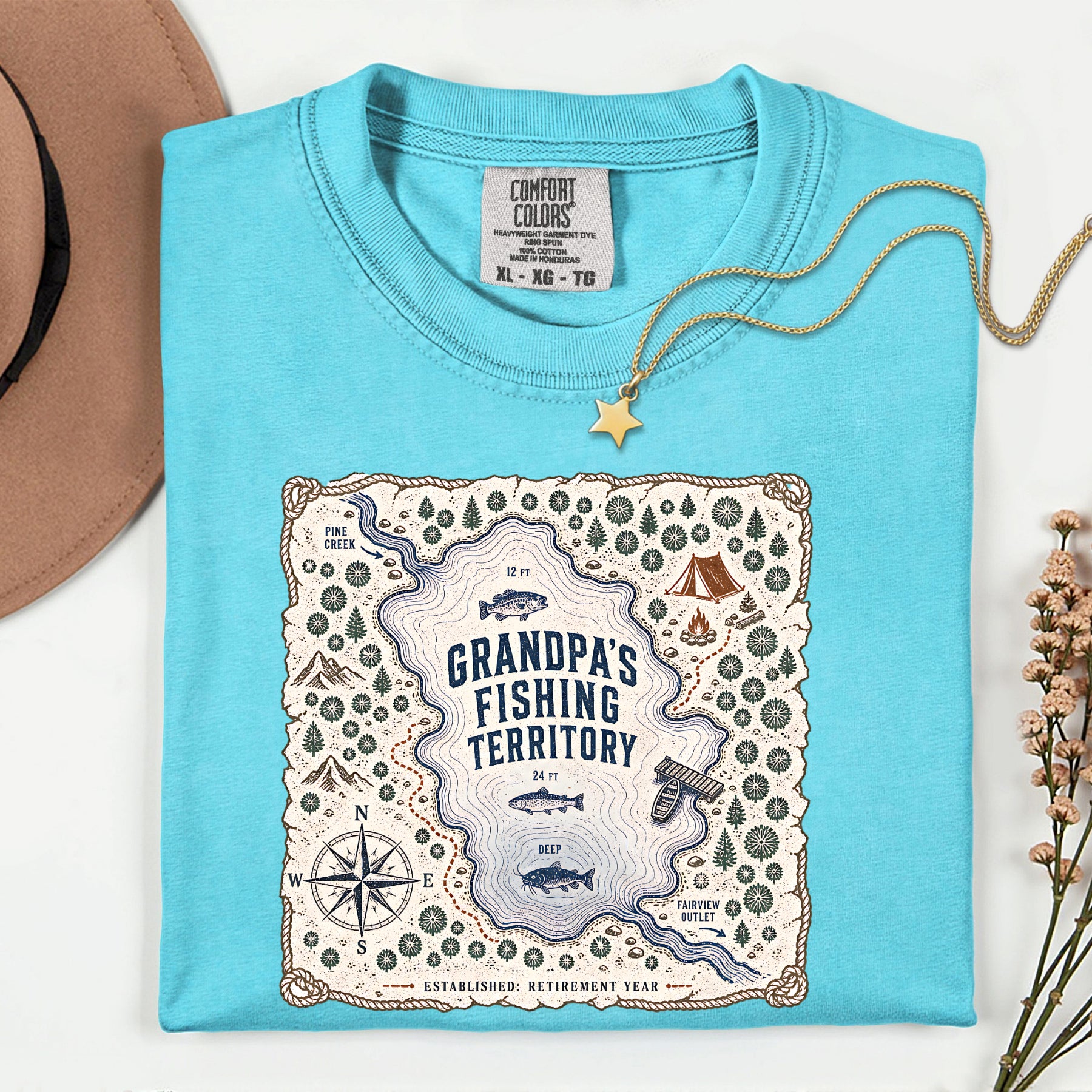 Grandpa's Fishing Territory Shirt | Retirement Fishing Map T-Shirt | Funny Grandpa Fishing Gift