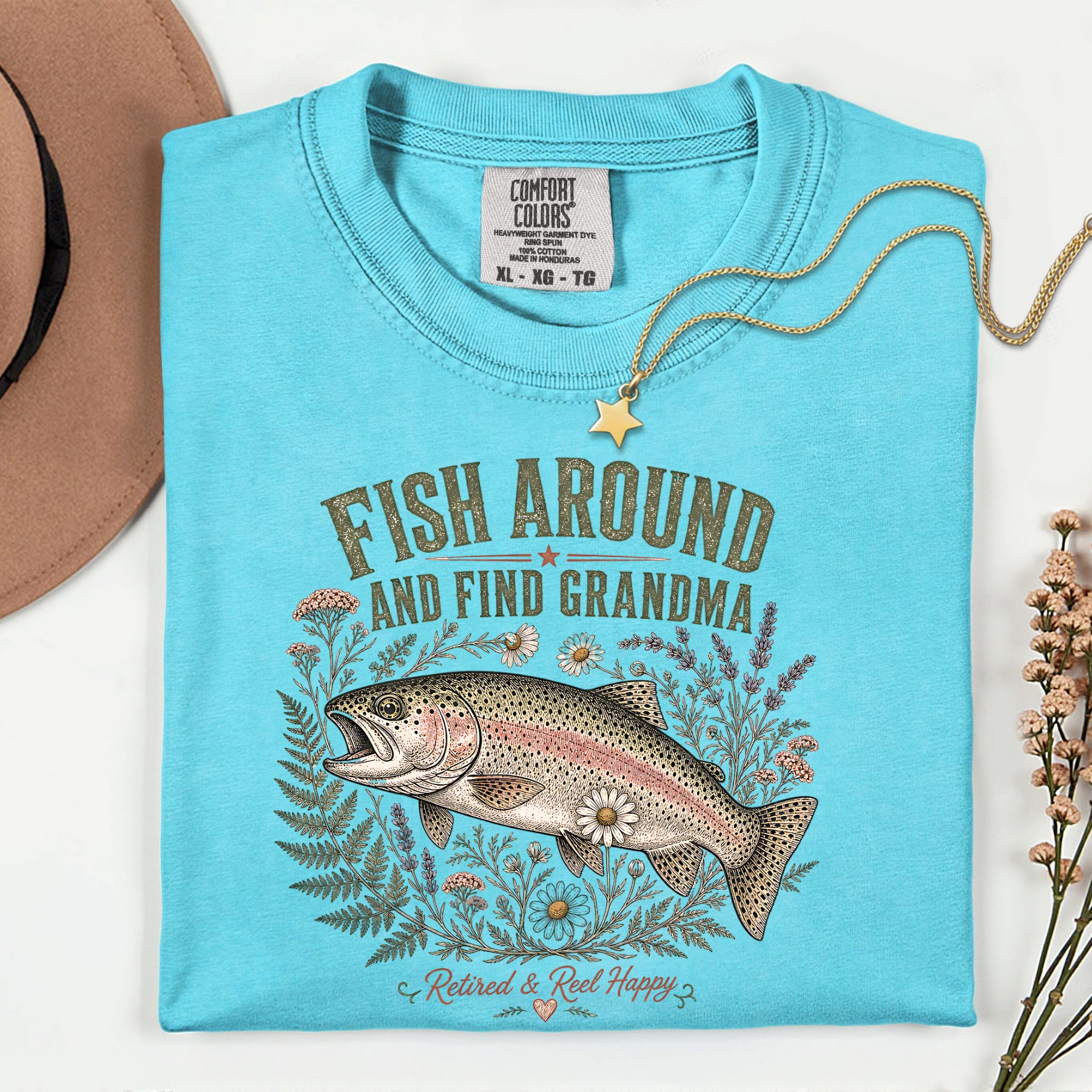 Fish Around and Find Grandma Shirt | Retired & Reel Happy Fishing Grandma T-Shirt