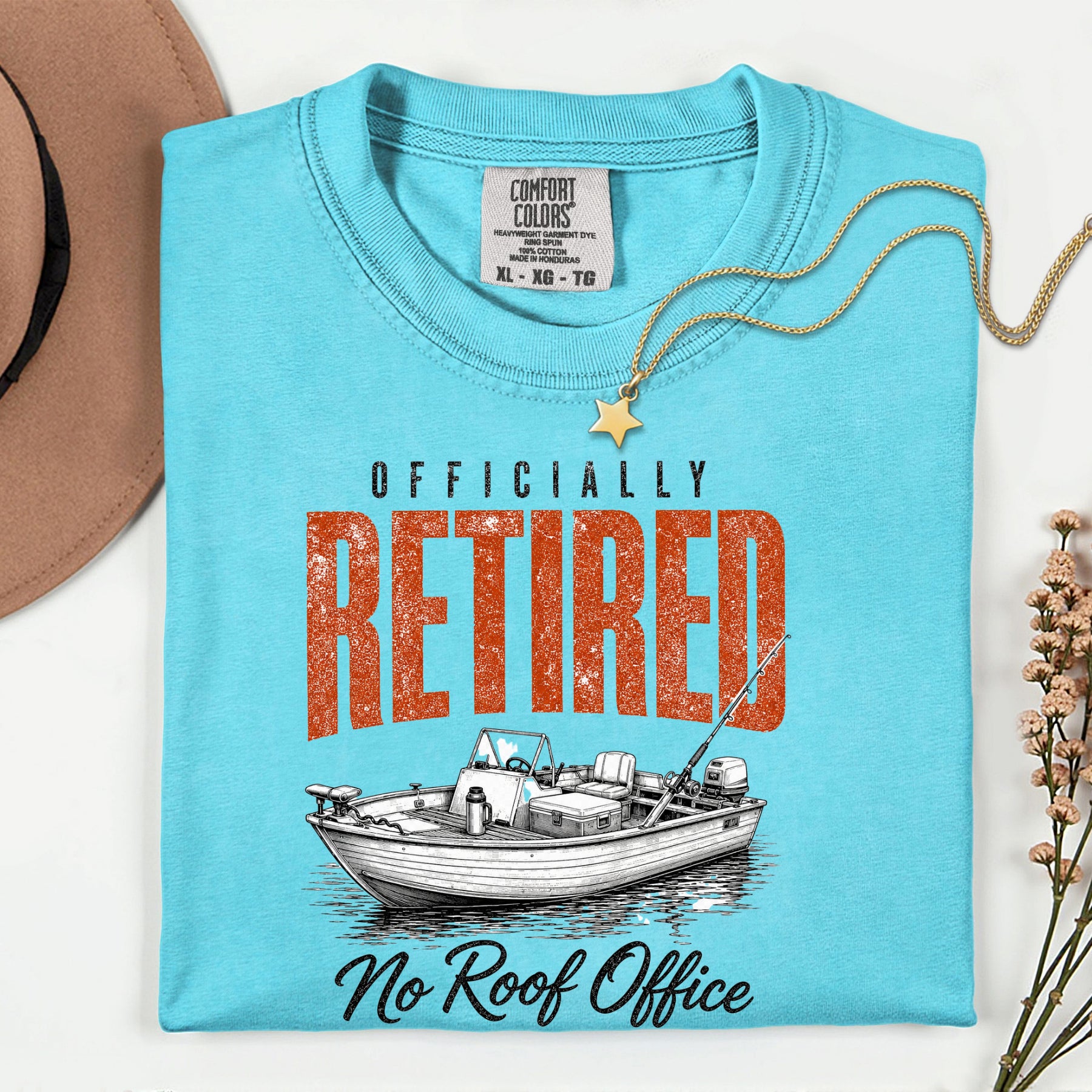 Officially Retired No Roof Office Fishing Shirt | Funny Retirement Fishing Boat T-Shirt