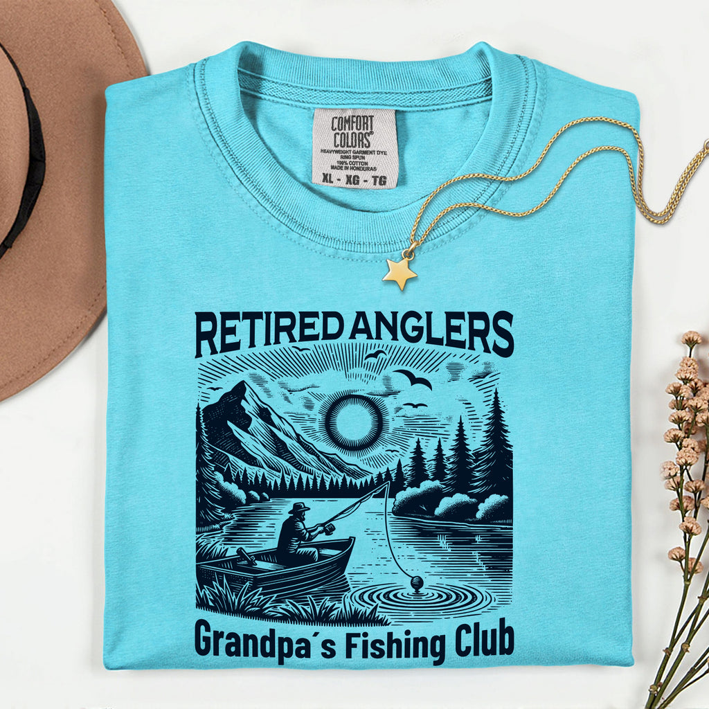 Retired Anglers Grandpa's Fishing Club Shirt | Vintage Fishing T-Shirt | Retirement Gift for Grandpa