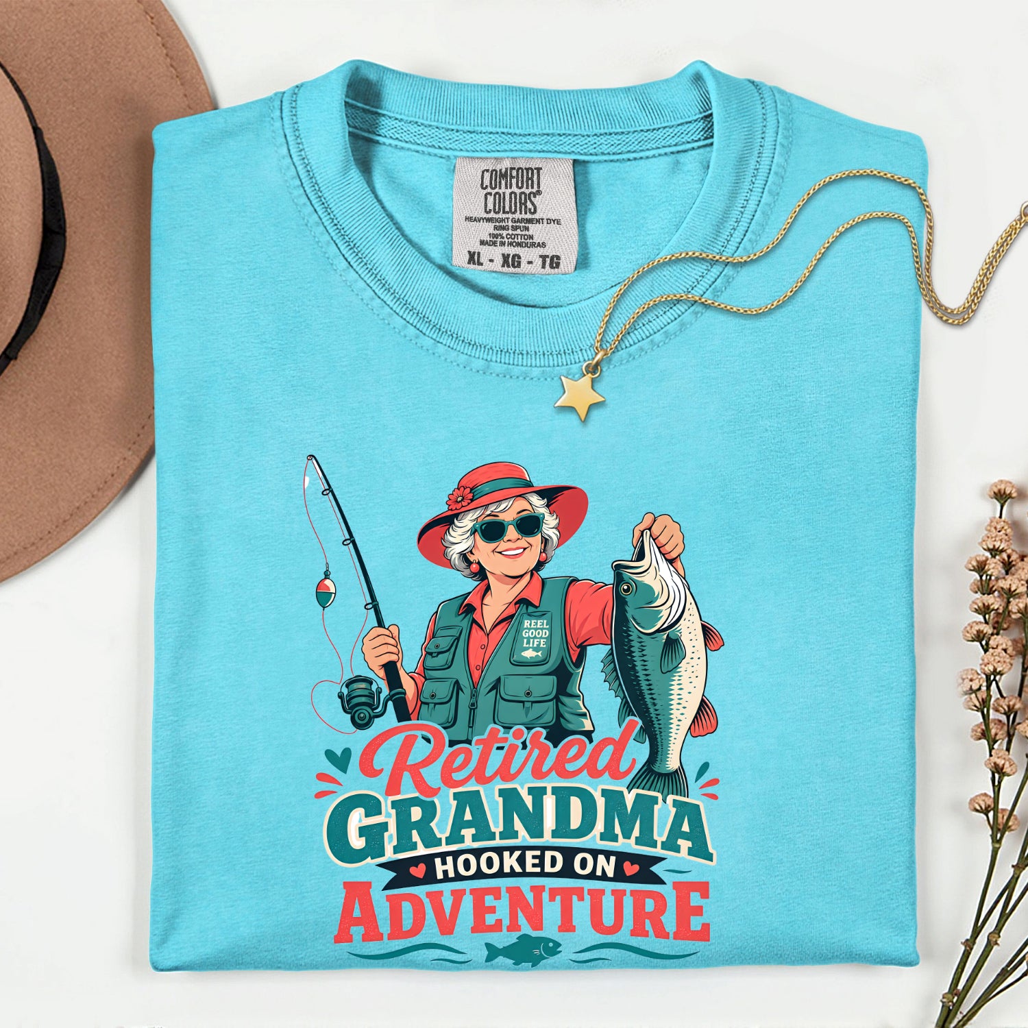 Retired Grandma Hooked on Adventure Fishing Shirt | Funny Fishing Grandma T-Shirt | Retirement Gift for Grandma