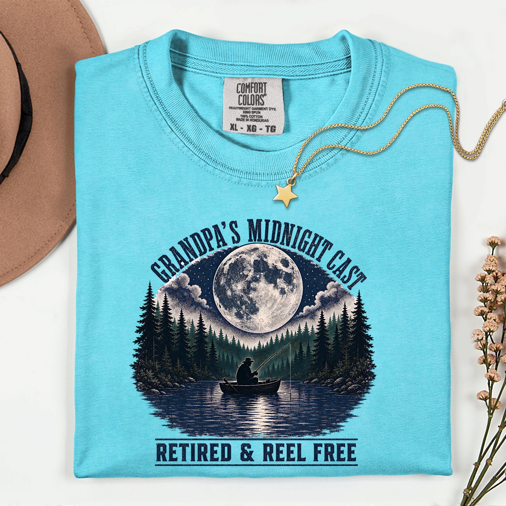 Grandpa's Midnight Cast Fishing Shirt | Retired & Reel Free Fisherman T-Shirt | Grandpa Fishing Gift