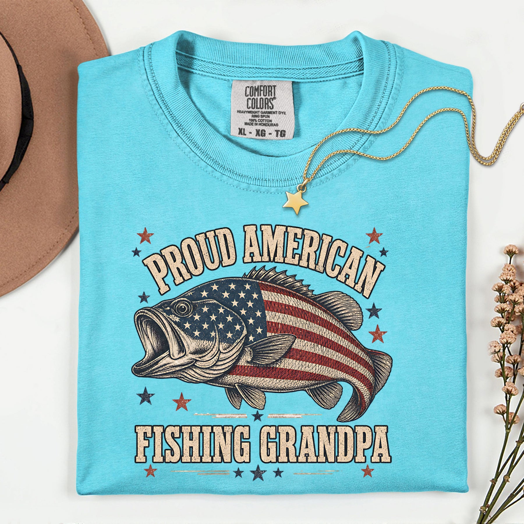 Proud American Fishing Grandpa Shirt | Patriotic Bass Fishing T-Shirt for Grandpa