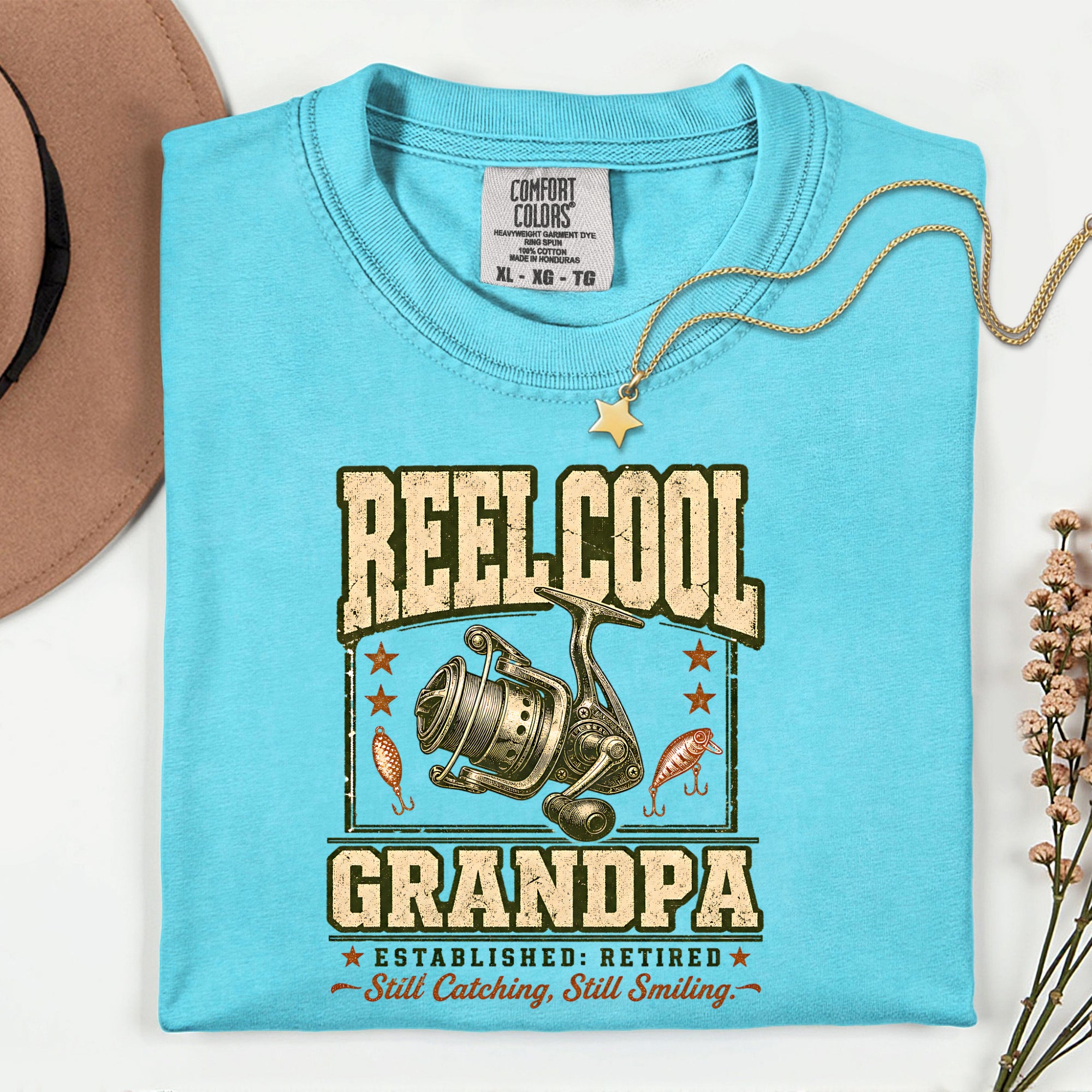 Reel Cool Grandpa Fishing Shirt | Established Retired Still Catching Still Smiling T-Shirt