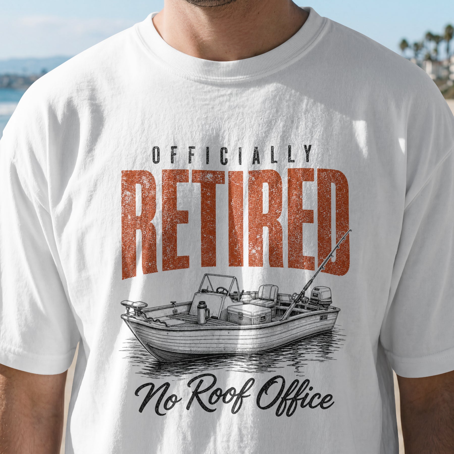 Officially Retired No Roof Office Fishing Shirt | Funny Retirement Fishing Boat T-Shirt