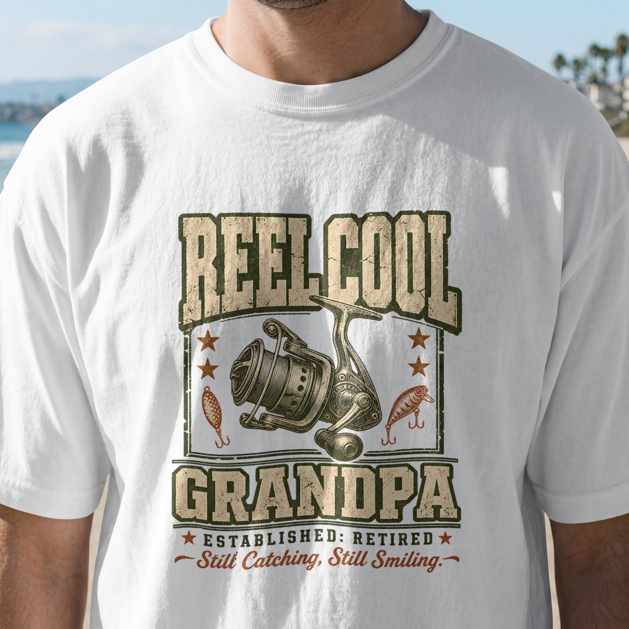 Reel Cool Grandpa Fishing Shirt | Established Retired Still Catching Still Smiling T-Shirt