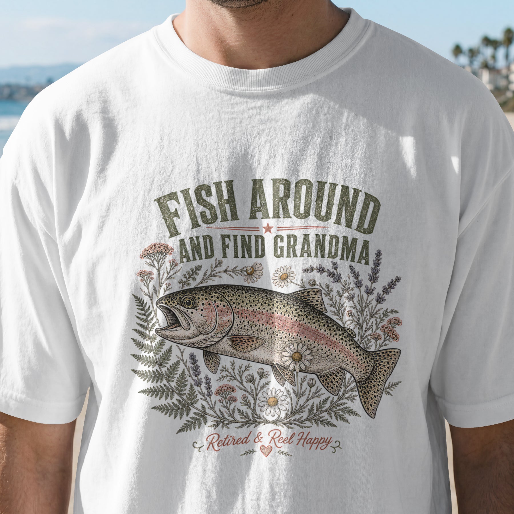 Fish Around and Find Grandma Shirt | Retired & Reel Happy Fishing Grandma T-Shirt
