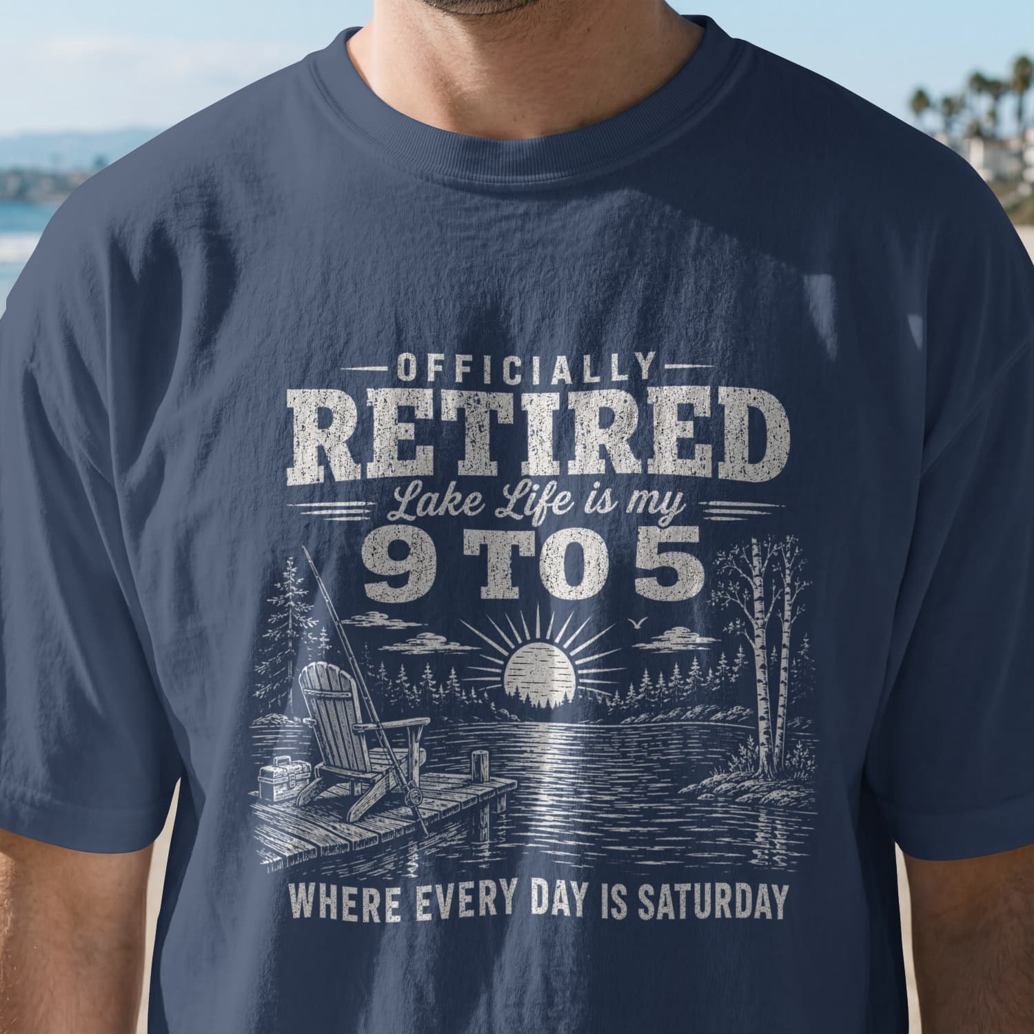 Officially Retired Lake Life Is My 9 to 5 T-Shirt | Funny Retirement Lake Shirt Gift for Men & Women