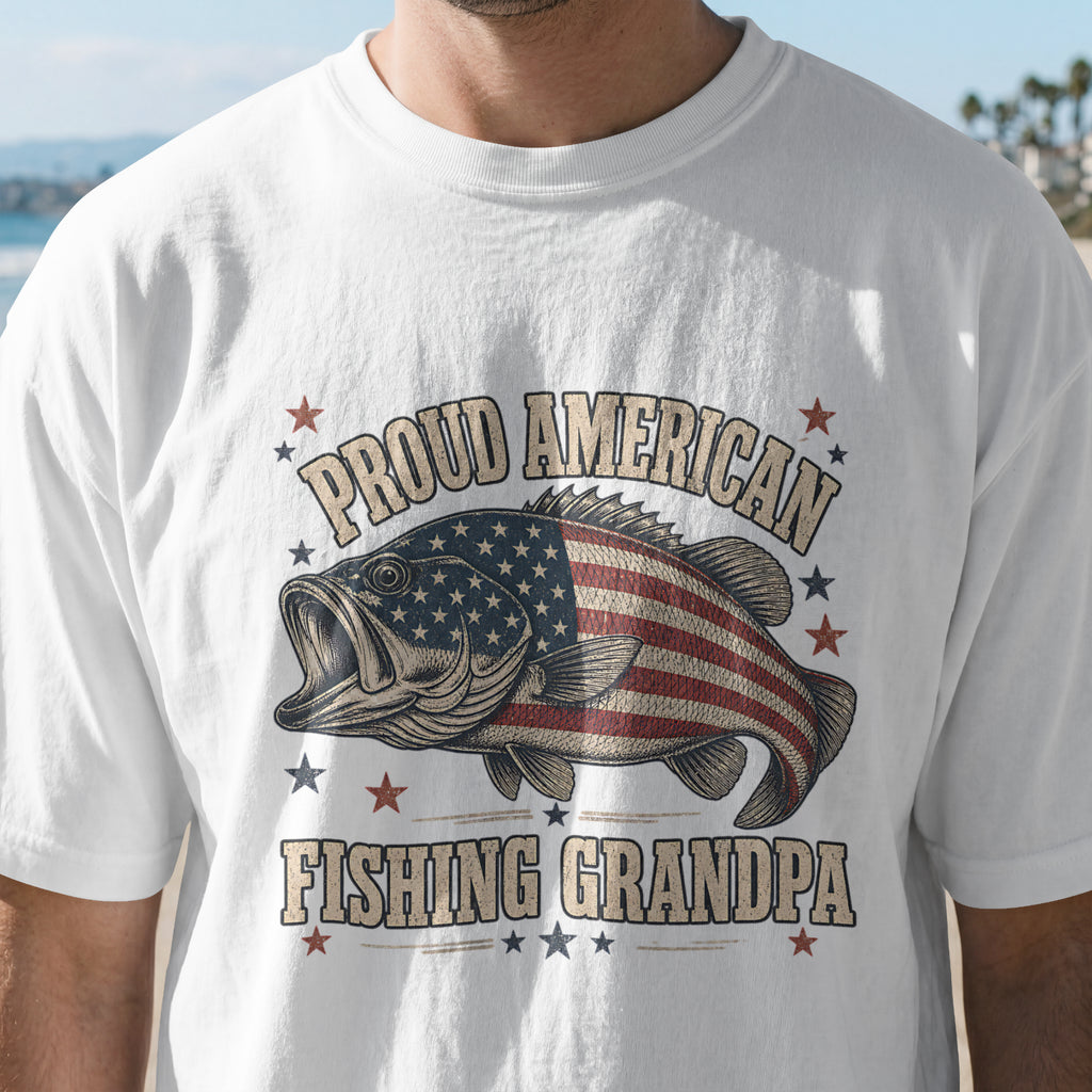 Proud American Fishing Grandpa Shirt | Patriotic Bass Fishing T-Shirt for Grandpa