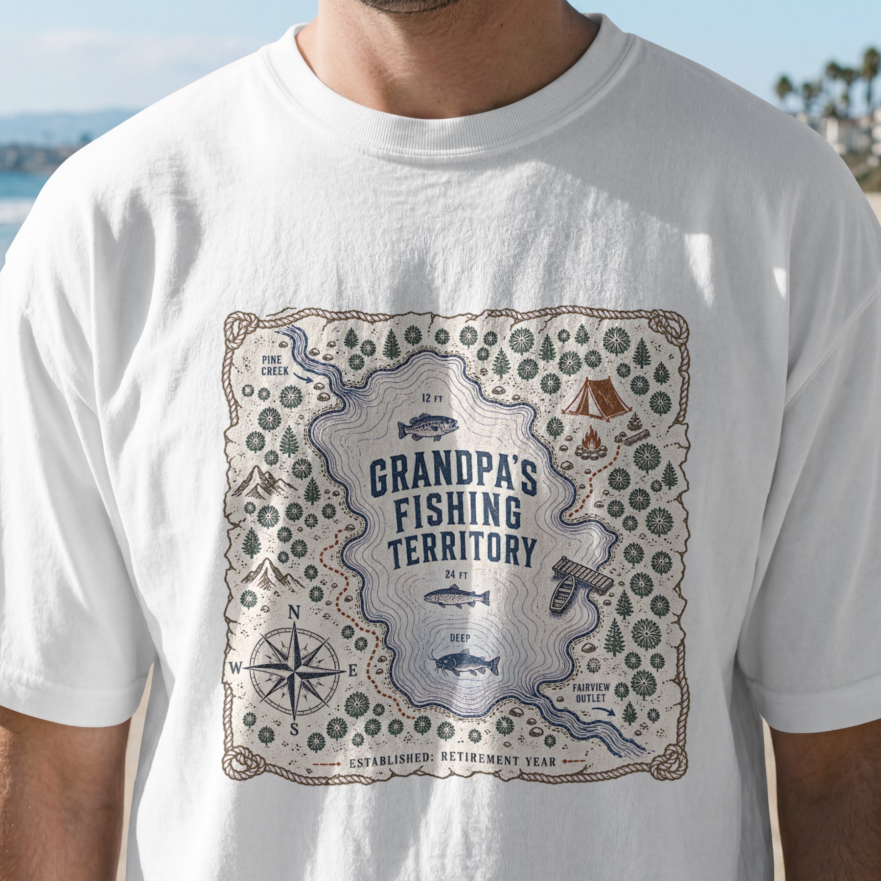 Grandpa's Fishing Territory Shirt | Retirement Fishing Map T-Shirt | Funny Grandpa Fishing Gift
