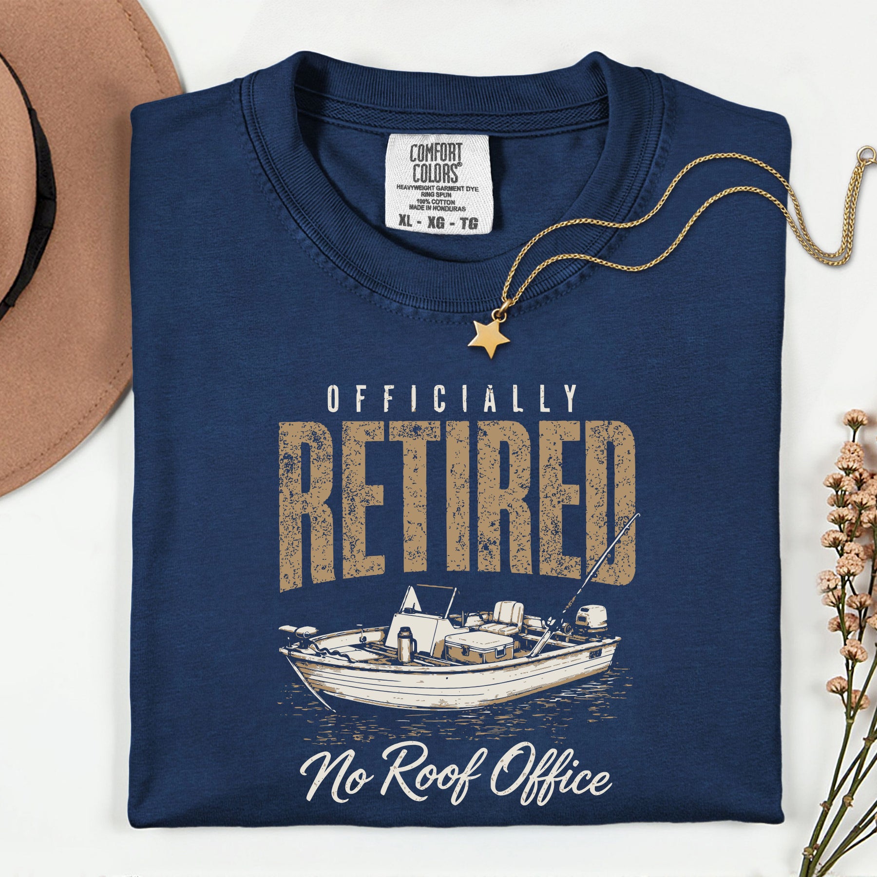 Officially Retired No Roof Office Fishing Shirt | Funny Retirement Fishing Boat T-Shirt