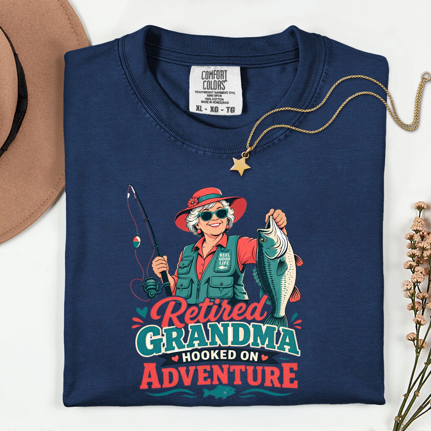 Retired Grandma Hooked on Adventure Fishing Shirt | Funny Fishing Grandma T-Shirt | Retirement Gift for Grandma