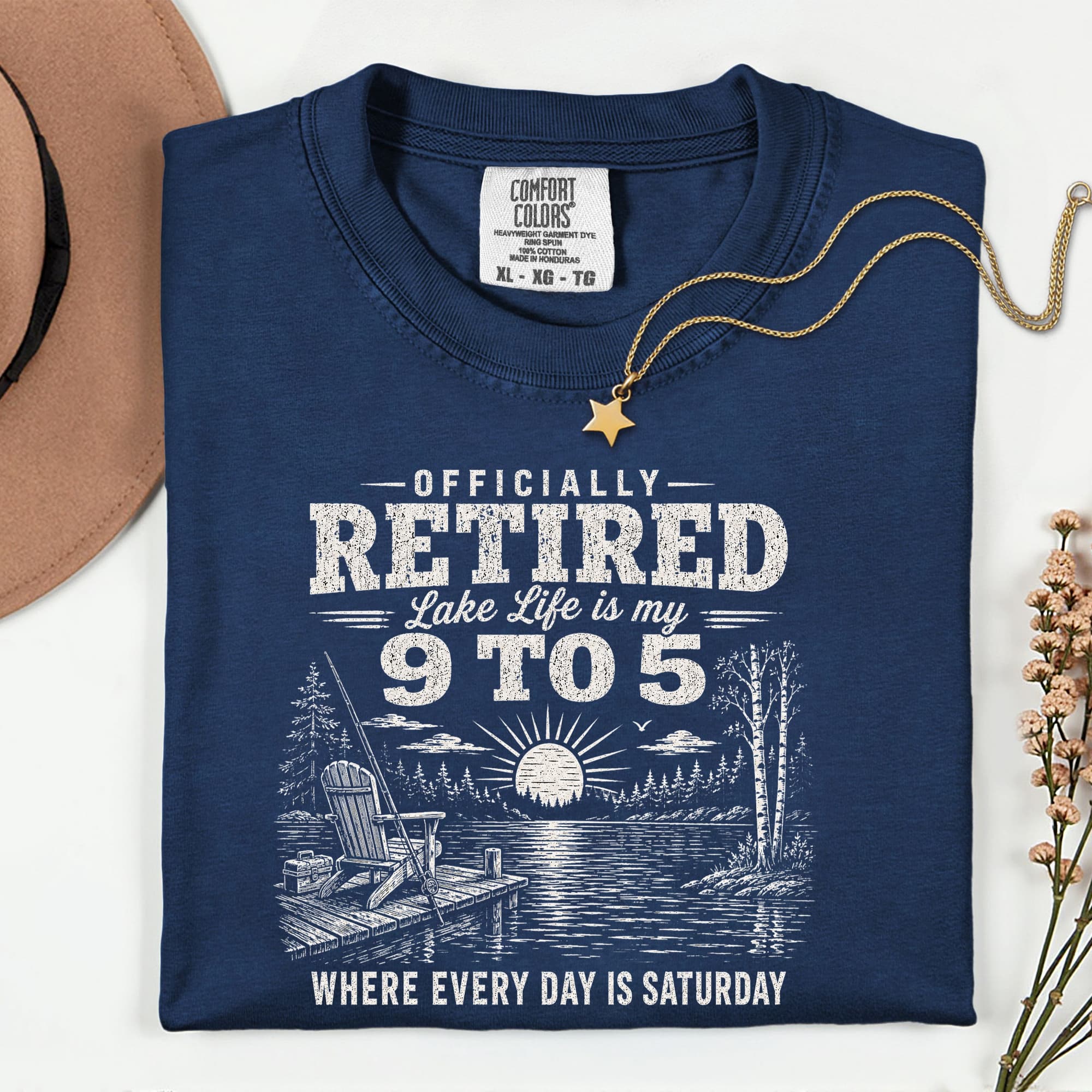 Officially Retired Lake Life Is My 9 to 5 T-Shirt | Funny Retirement Lake Shirt Gift for Men & Women