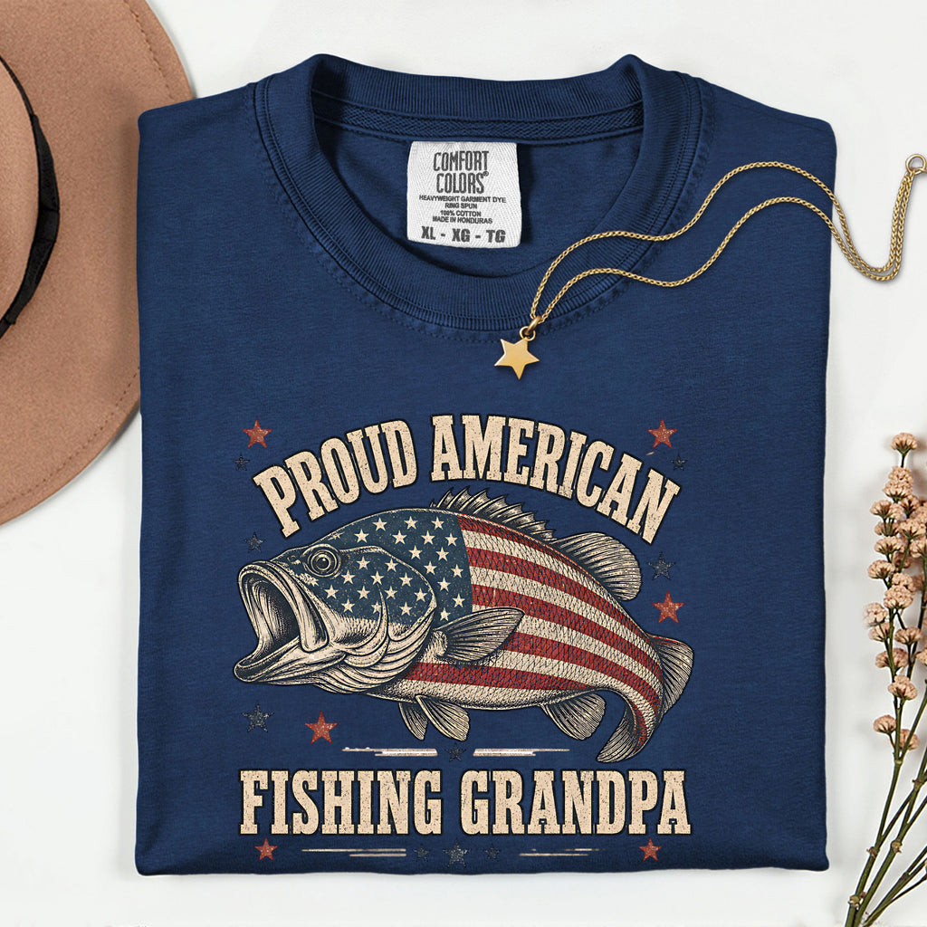 Proud American Fishing Grandpa Shirt | Patriotic Bass Fishing T-Shirt for Grandpa