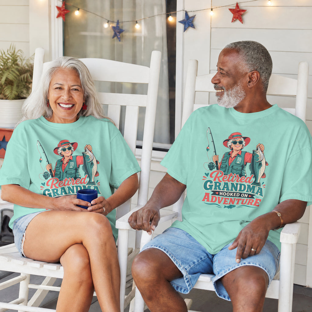Retired Grandma Hooked on Adventure Fishing Shirt | Funny Fishing Grandma T-Shirt | Retirement Gift for Grandma