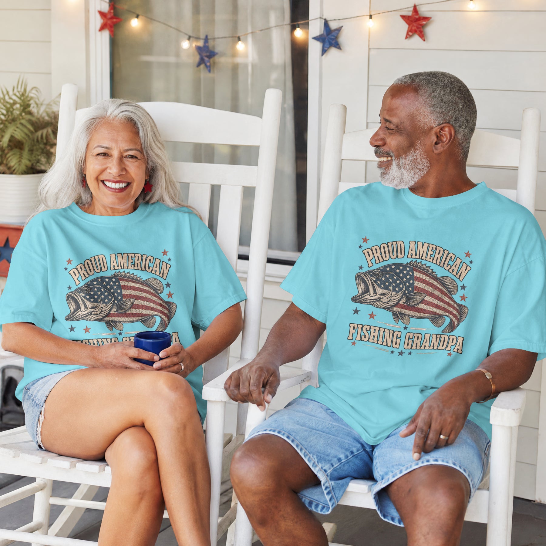 Proud American Fishing Grandpa Shirt | Patriotic Bass Fishing T-Shirt for Grandpa