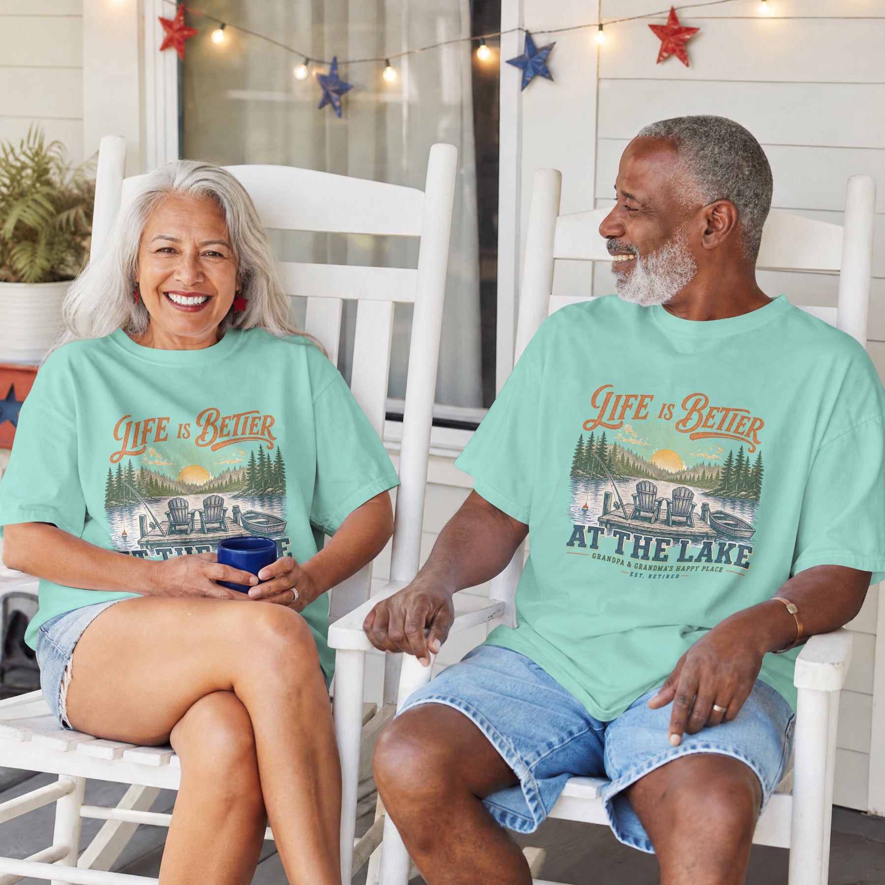 Life Is Better at the Lake Shirt | Grandpa & Grandma Retirement Fishing Lake House T-Shirt
