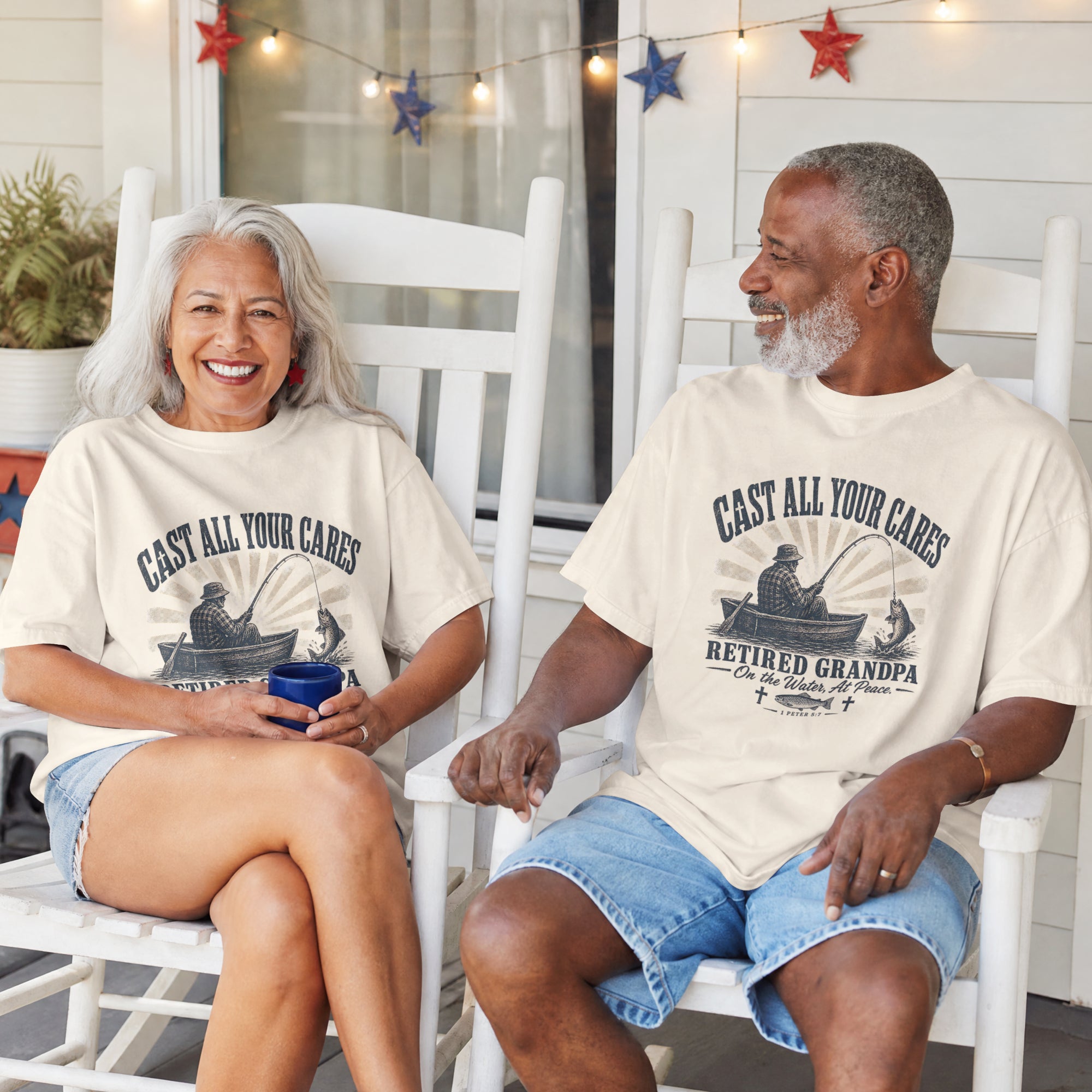 Cast All Your Cares Retired Grandpa Fishing Shirt | Christian Fisherman T-Shirt | 1 Peter 5:7