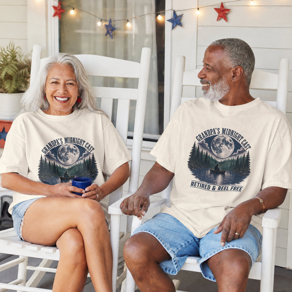 Grandpa's Midnight Cast Fishing Shirt | Retired & Reel Free Fisherman T-Shirt | Grandpa Fishing Gift