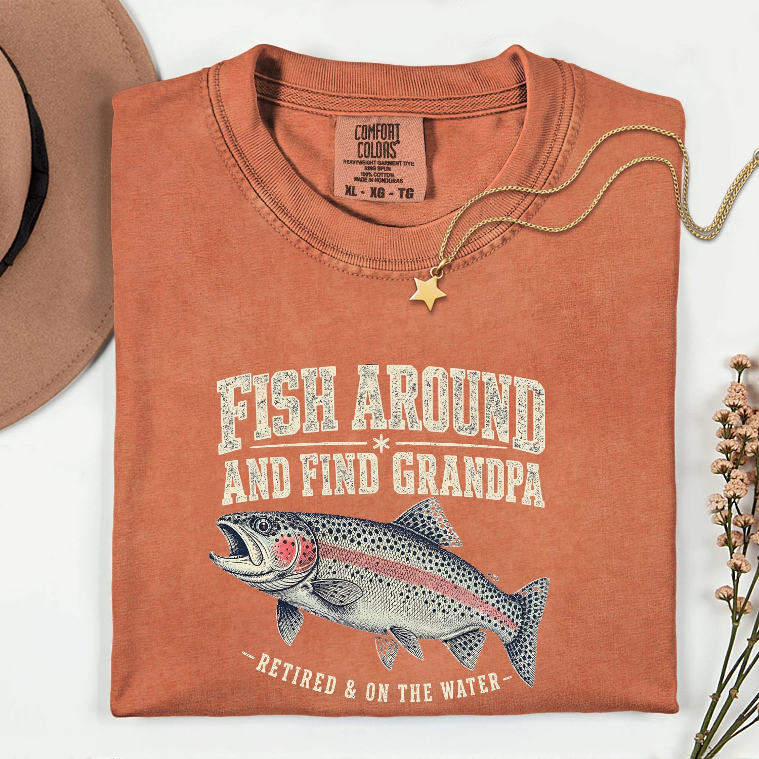 Fish Around and Find Grandpa Shirt | Funny Retired Fisherman Trout Fishing T-Shirt | Grandpa Retirement Gift