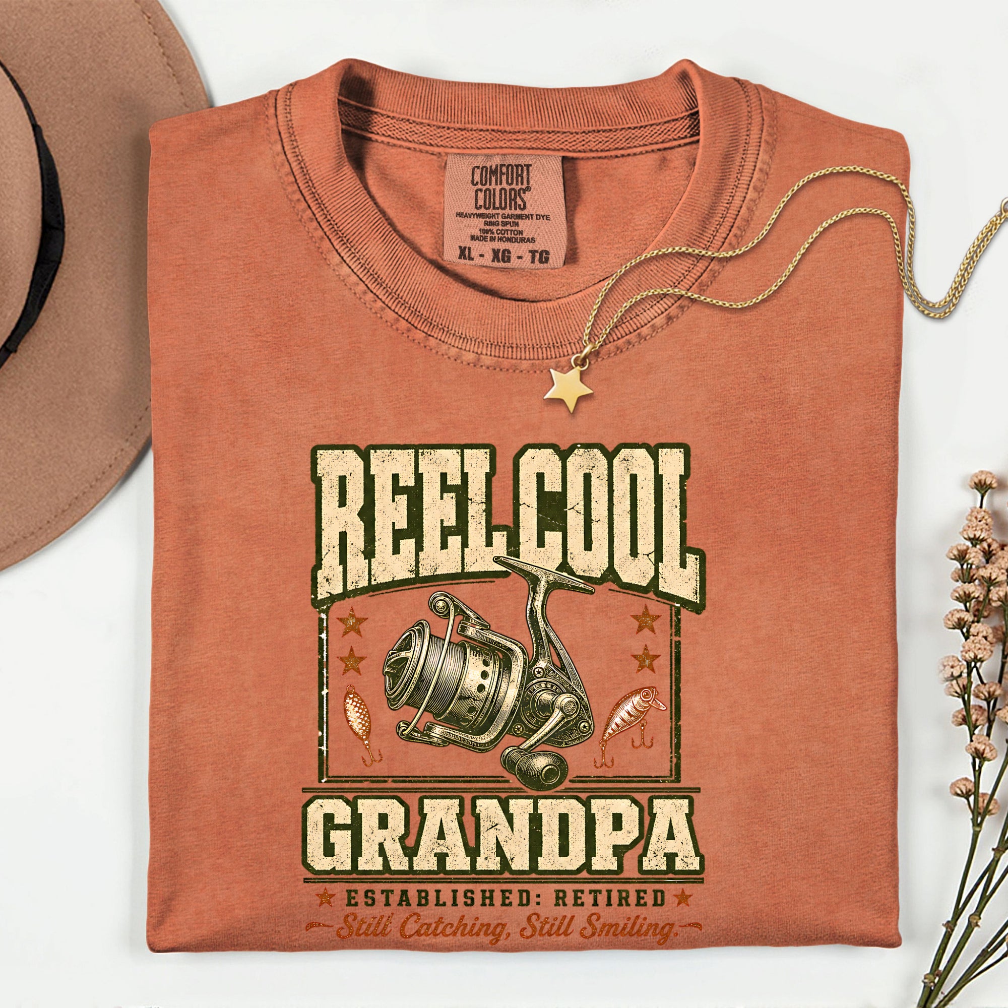 Reel Cool Grandpa Fishing Shirt | Established Retired Still Catching Still Smiling T-Shirt