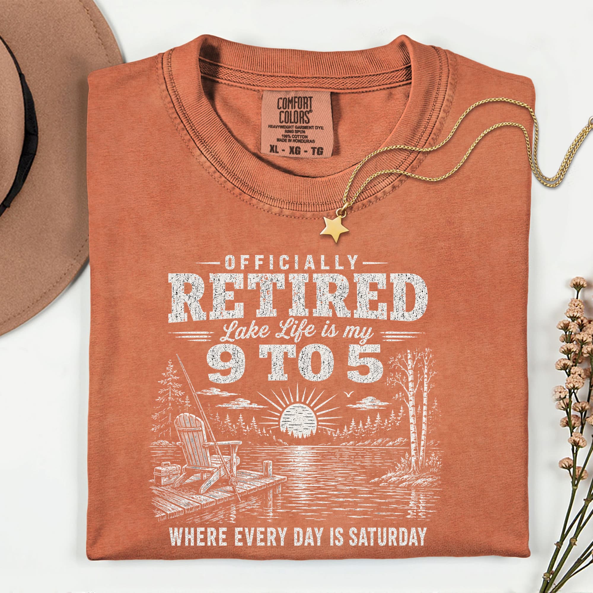 Officially Retired Lake Life Is My 9 to 5 T-Shirt | Funny Retirement Lake Shirt Gift for Men & Women