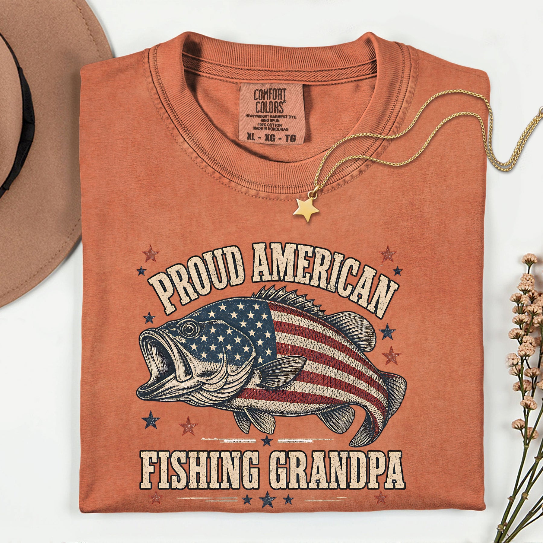 Proud American Fishing Grandpa Shirt | Patriotic Bass Fishing T-Shirt for Grandpa