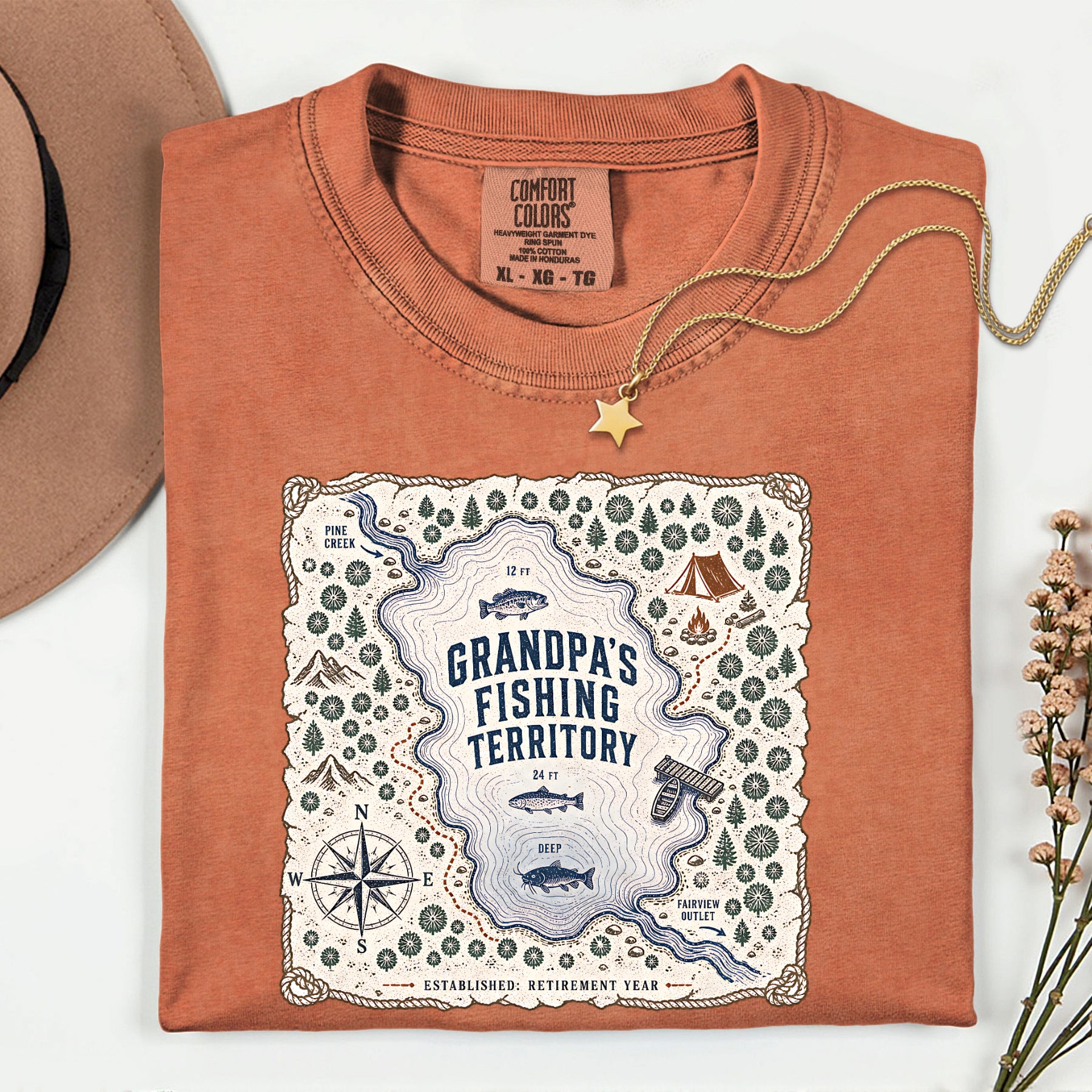 Grandpa's Fishing Territory Shirt | Retirement Fishing Map T-Shirt | Funny Grandpa Fishing Gift