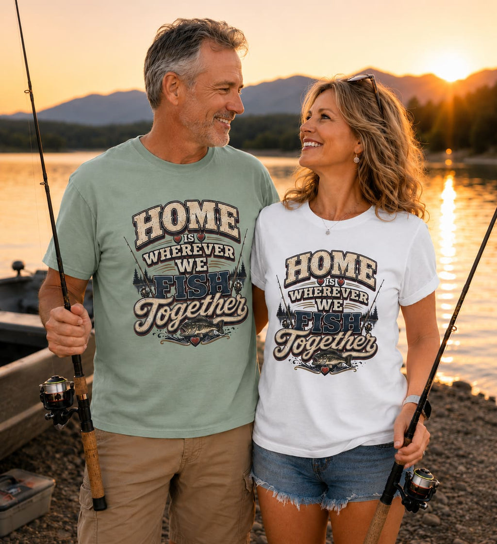 Home Is Wherever We Fish Together Fishing T-Shirt | Couples Fishing Shirt | Lake Life Gift for Fisherman and Fisherwoman