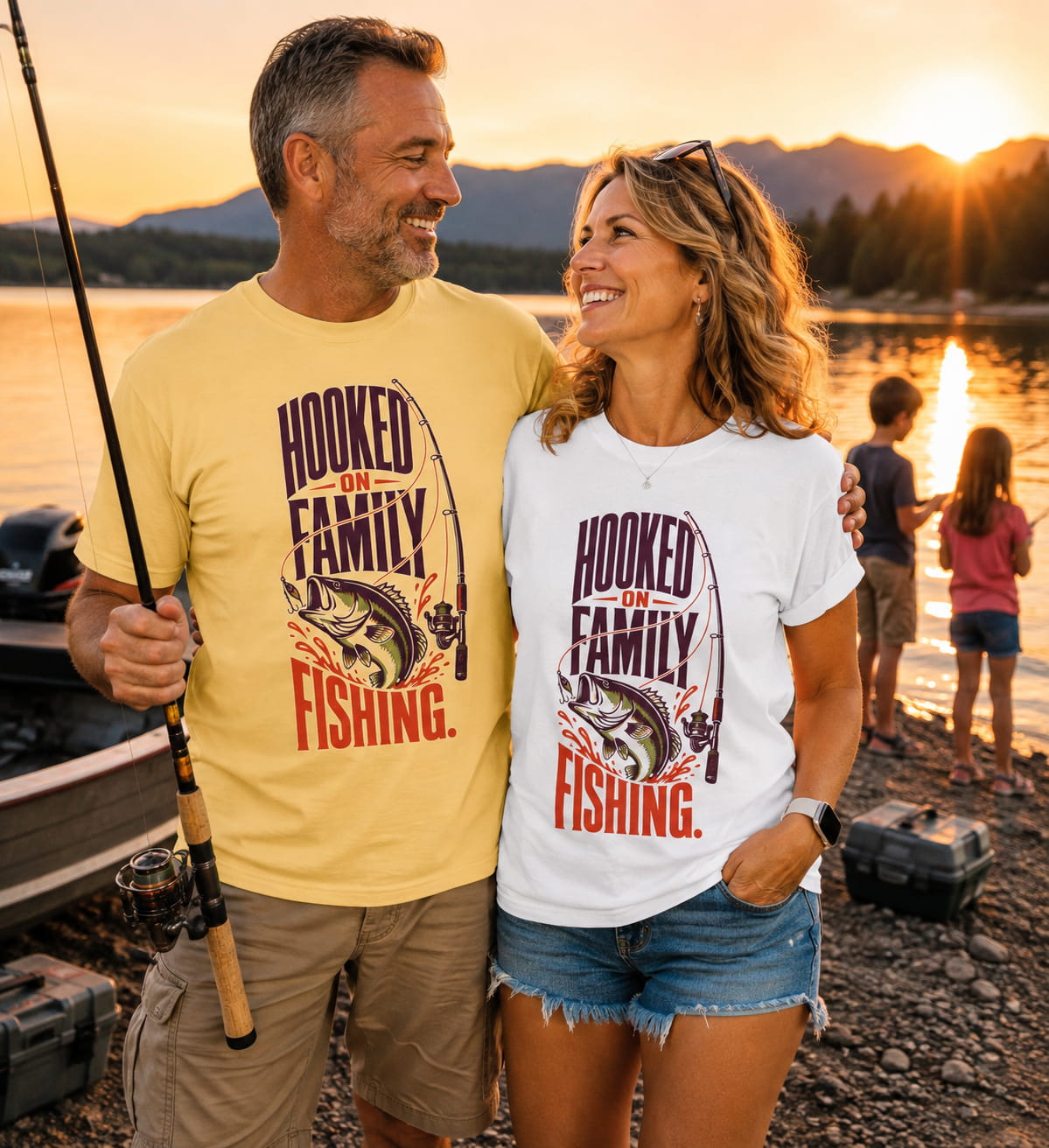 Hooked on Family Fishing T-Shirt | Family Fishing Gift | Grandpa Grandma Mom Dad Fishing Shirt
