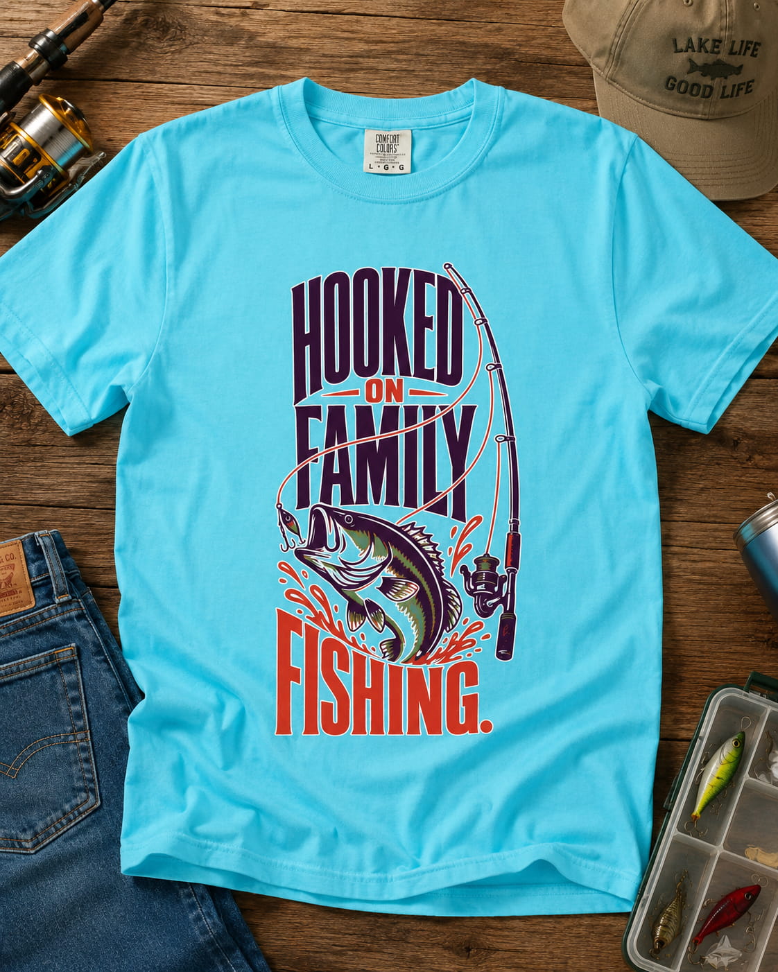 Hooked on Family Fishing T-Shirt | Family Fishing Gift | Grandpa Grandma Mom Dad Fishing Shirt
