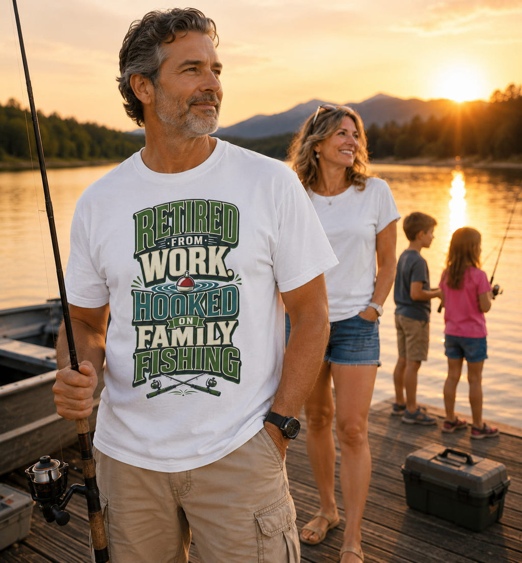Retired From Work Hooked on Family Fishing Shirt, Retirement Fishing T-Shirt, Family Fishing Gift for Grandpa Dad
