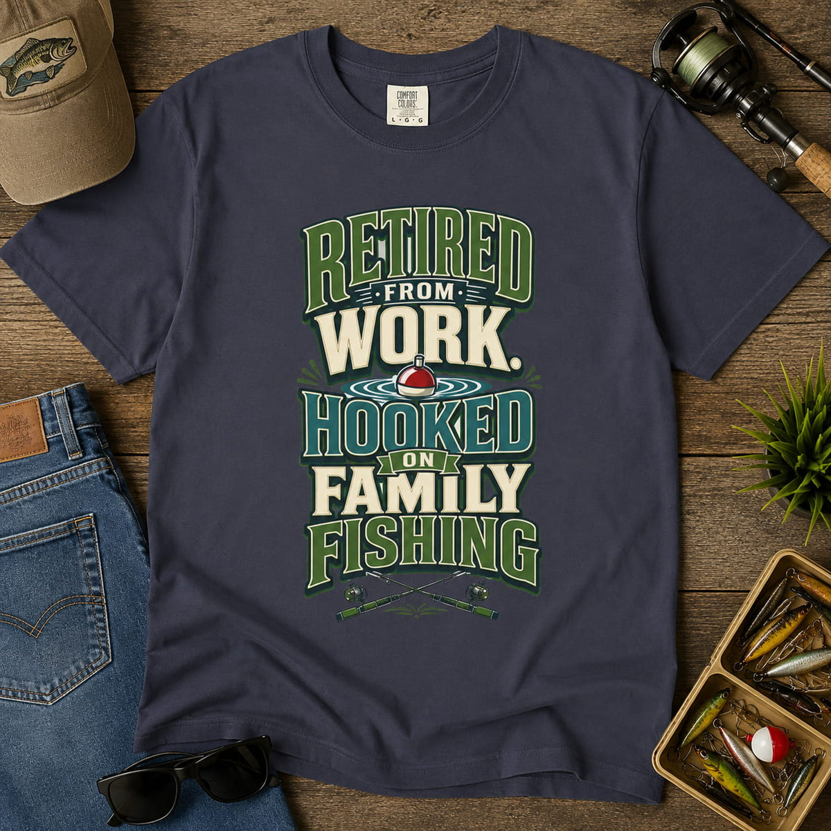 Retired From Work Hooked on Family Fishing Shirt, Retirement Fishing T-Shirt, Family Fishing Gift for Grandpa Dad