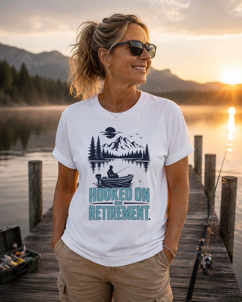 Hooked On Retirement Fishing Shirt | Funny Retirement Gift for Grandpa Grandma | Retired Fisherman T-Shirt | Lake Life Fishing Tee
