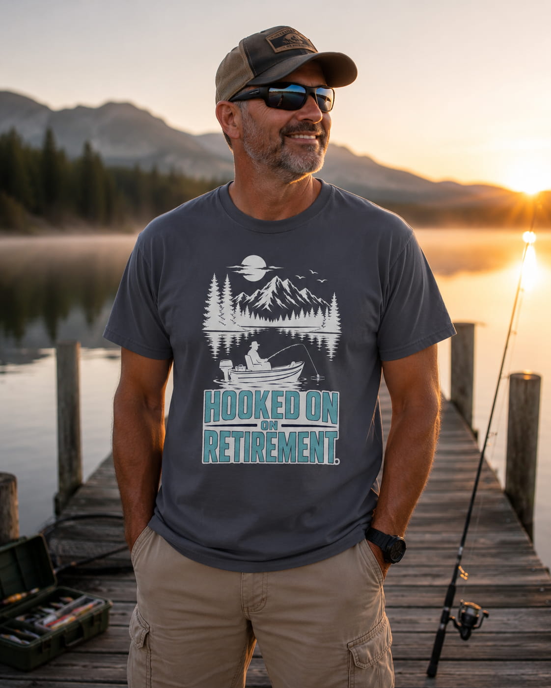 Hooked On Retirement Fishing Shirt | Funny Retirement Gift for Grandpa Grandma | Retired Fisherman T-Shirt | Lake Life Fishing Tee